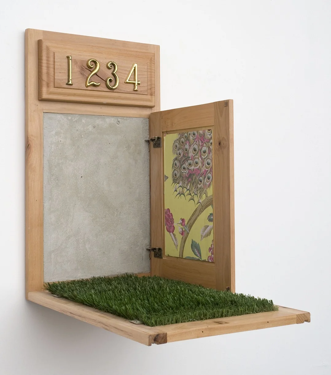 it's not my fault (I grew up in the suburbs) - detail 2. concrete, cabinet, Synlawn, wallpaper. 2013