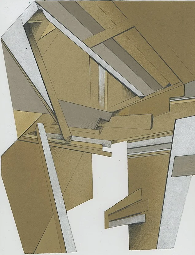 surround #1. acrylic and graphite on shaped paper. 2014. approx. 18"x12"