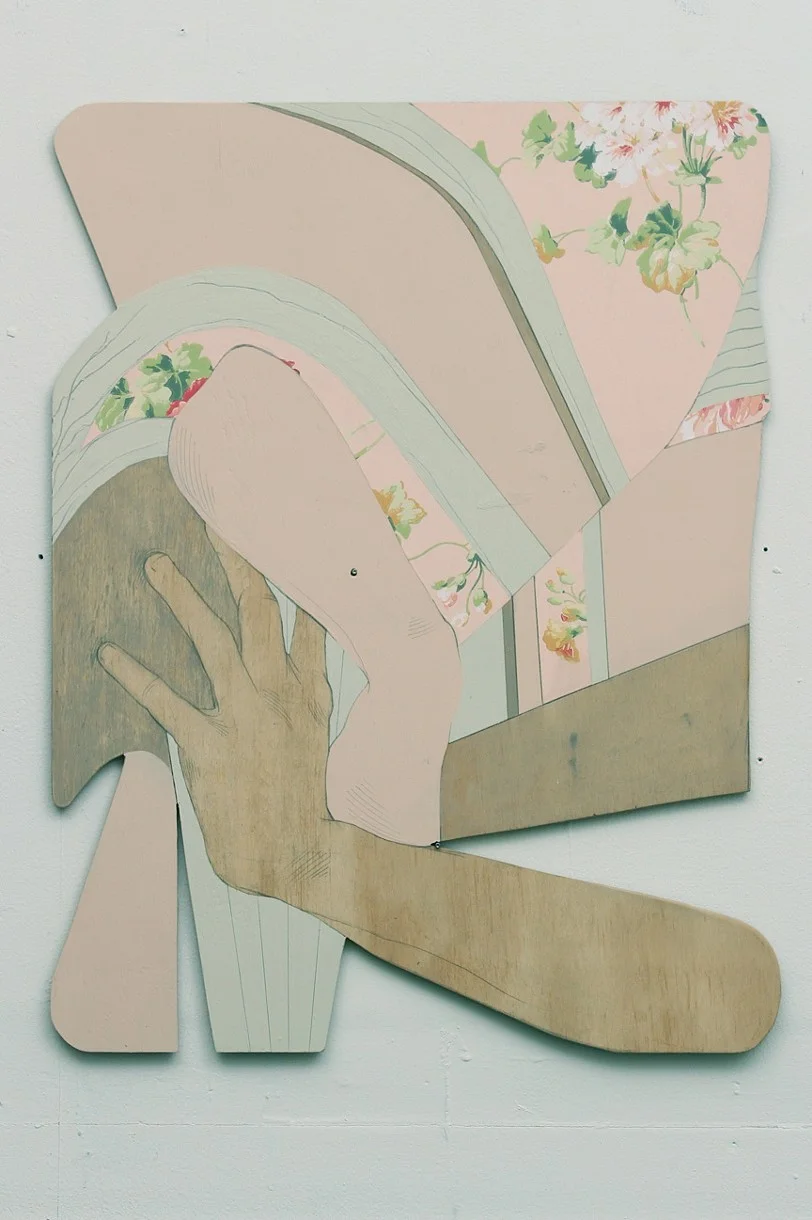 leverage. acrylic, wallpaper and graphite on wood. 2015. approx. 118" x 24"