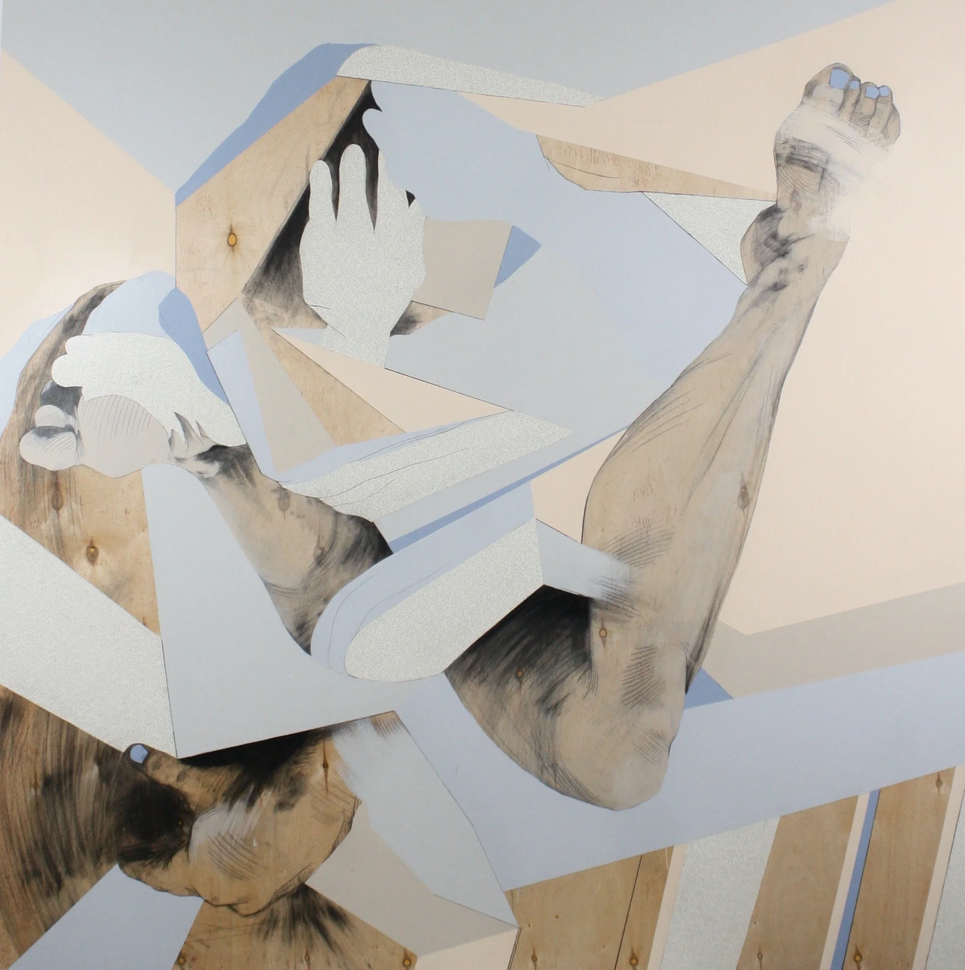 To bend, To fold. acrylic, graphite, charcoal, wallpaper on wood. 2018. graphite, acrylic, wallpaper on wood. 2018. 48" x 48"