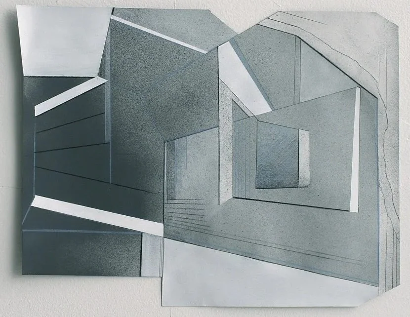 surround #4. acrylic and graphite on shaped paper. approx. 10"x13"