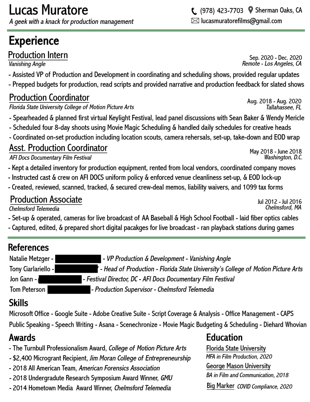 Resume — Lucas Muratore Films