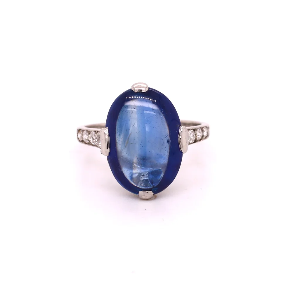 Edwardian Cabochon Sapphire Diamond Ring by Boucheron