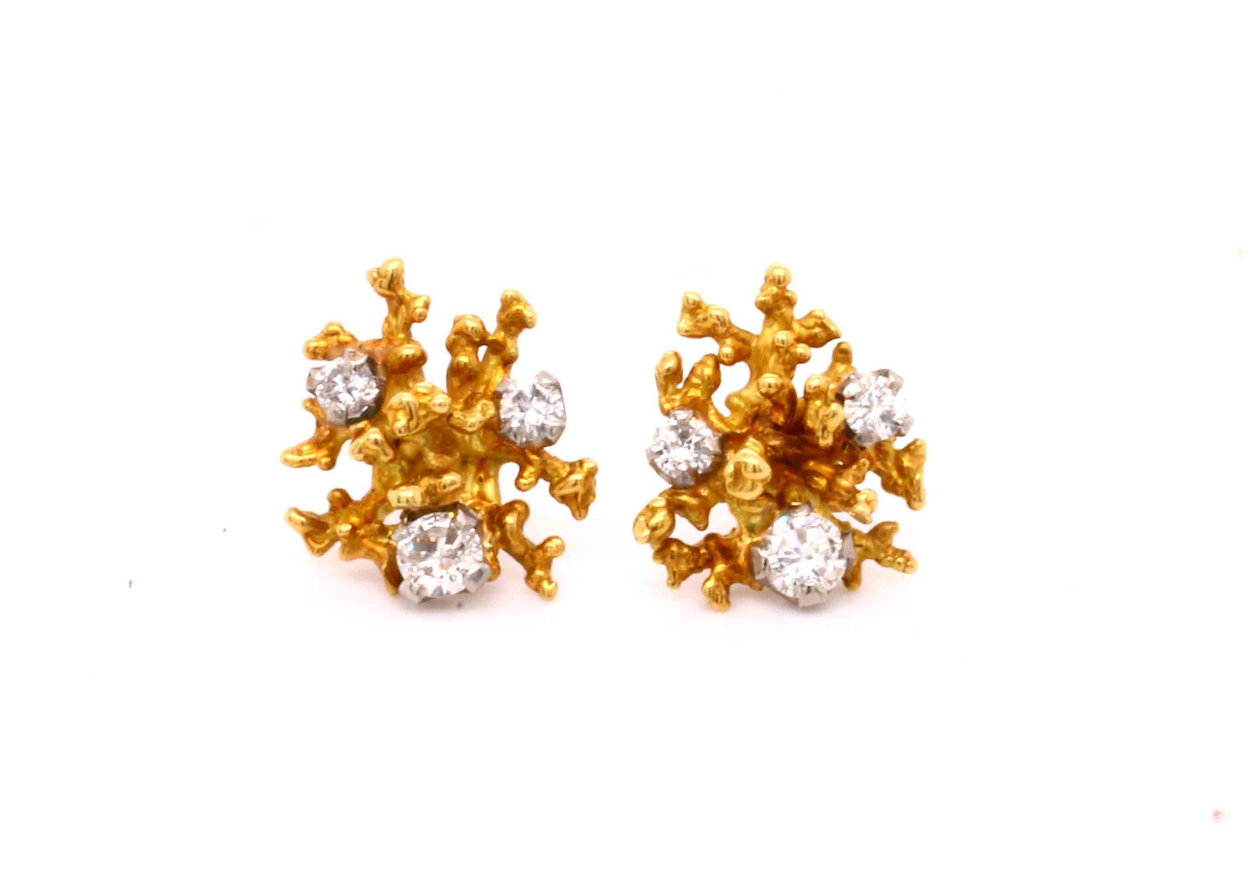 Vintage Abstract Gold & Diamond Earrings