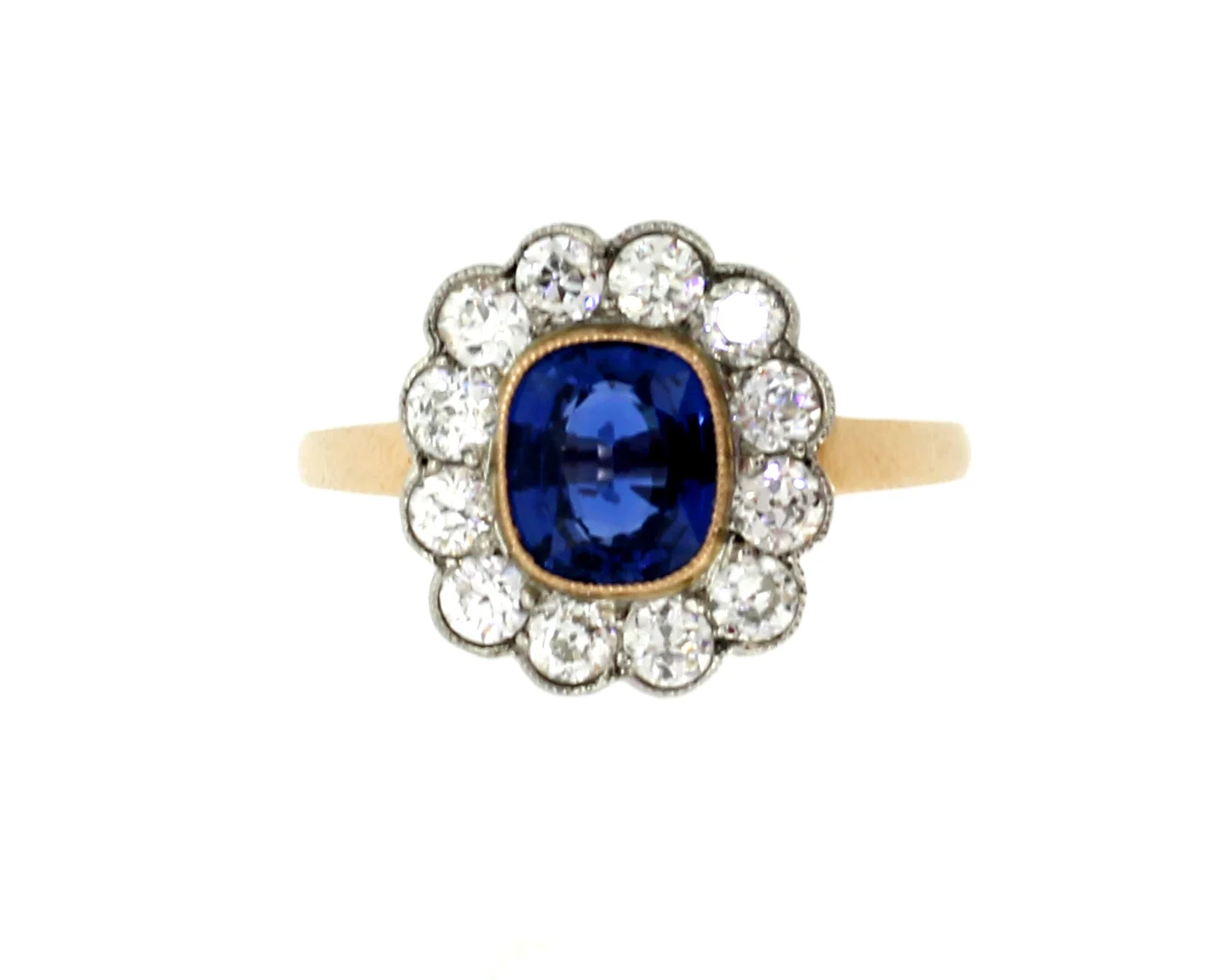 Sapphire &amp; Diamond Cluster Ring