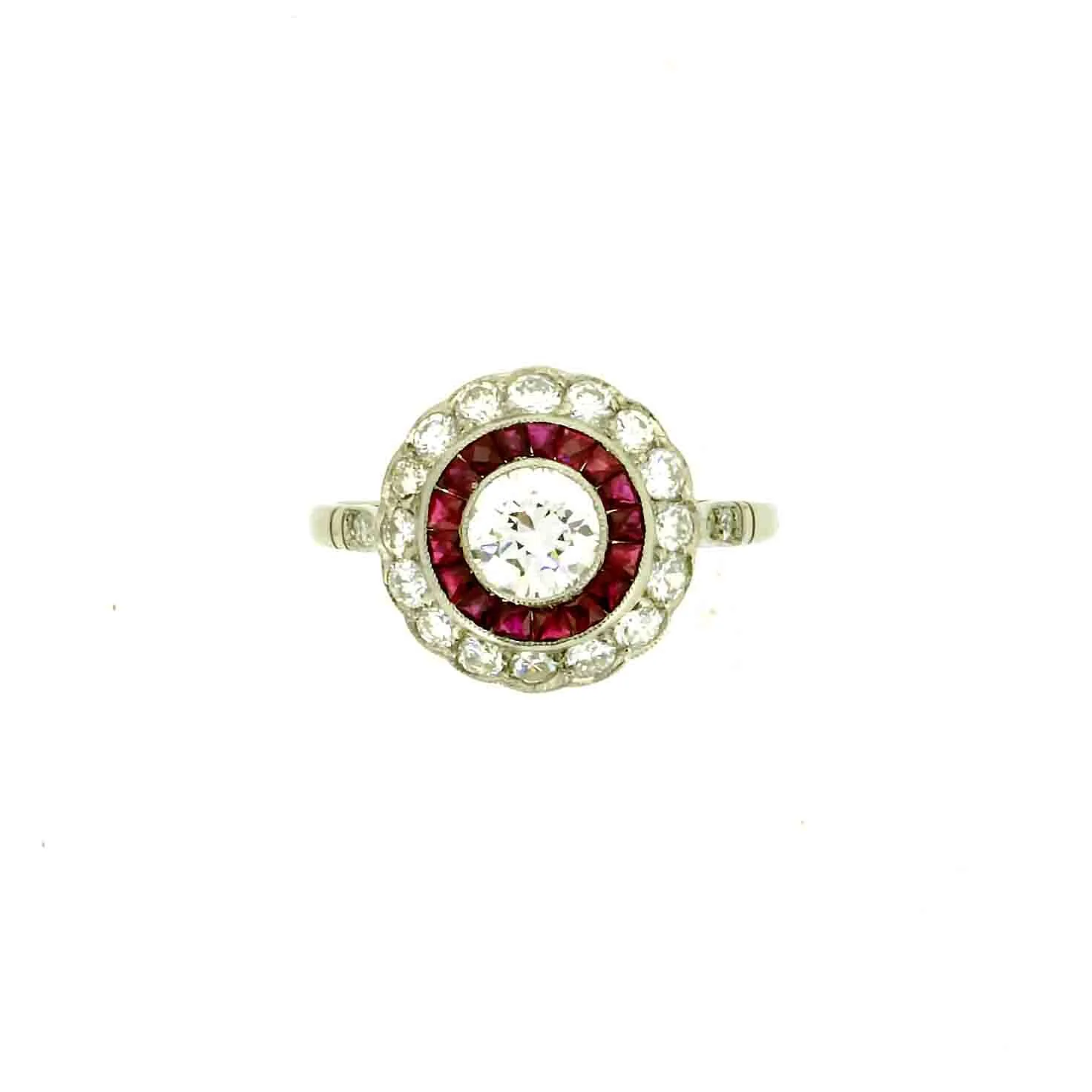 Art Deco Style Ruby &amp; Diamond Target Cluster Ring