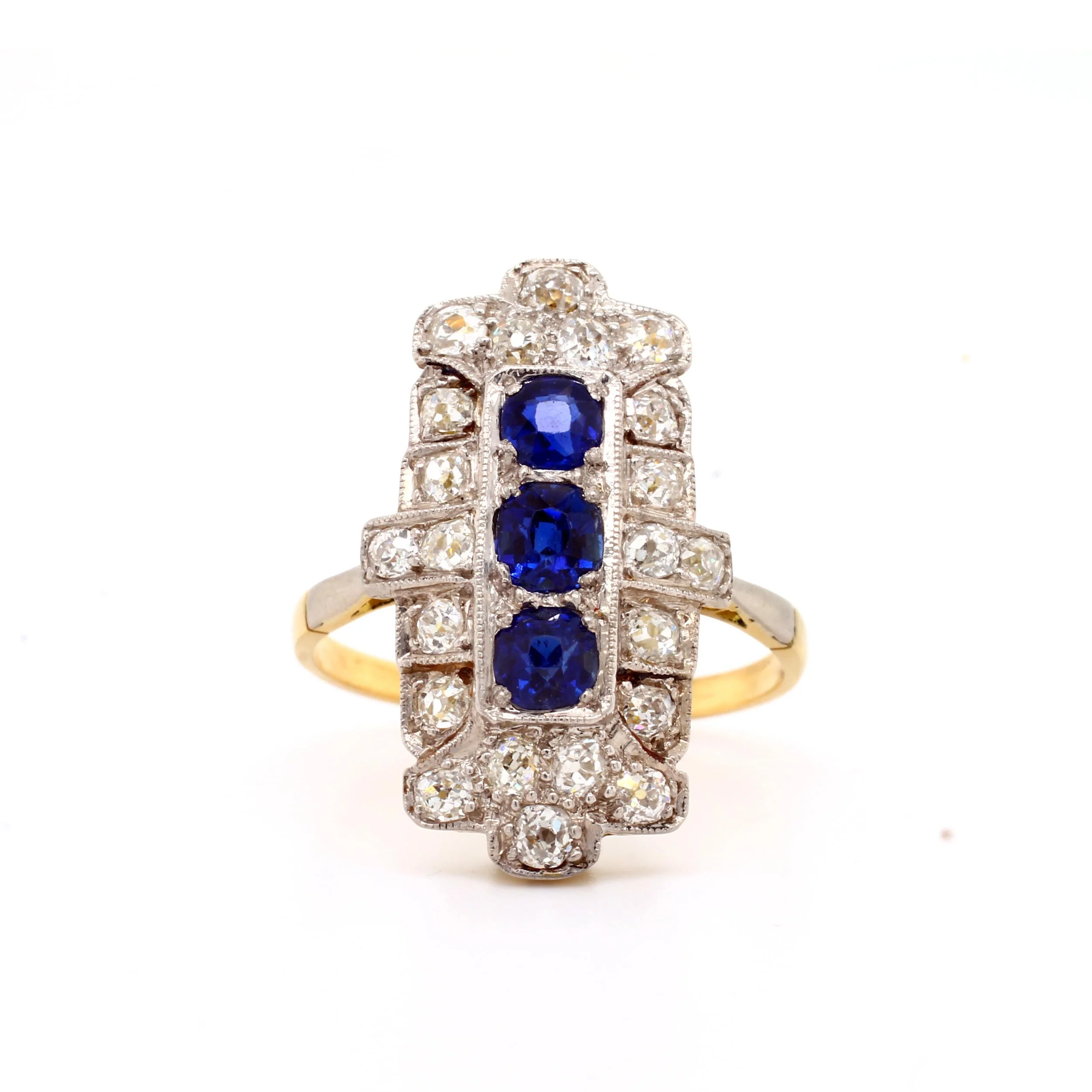 Edwardian Sapphire &amp; Diamond Plaque Ring