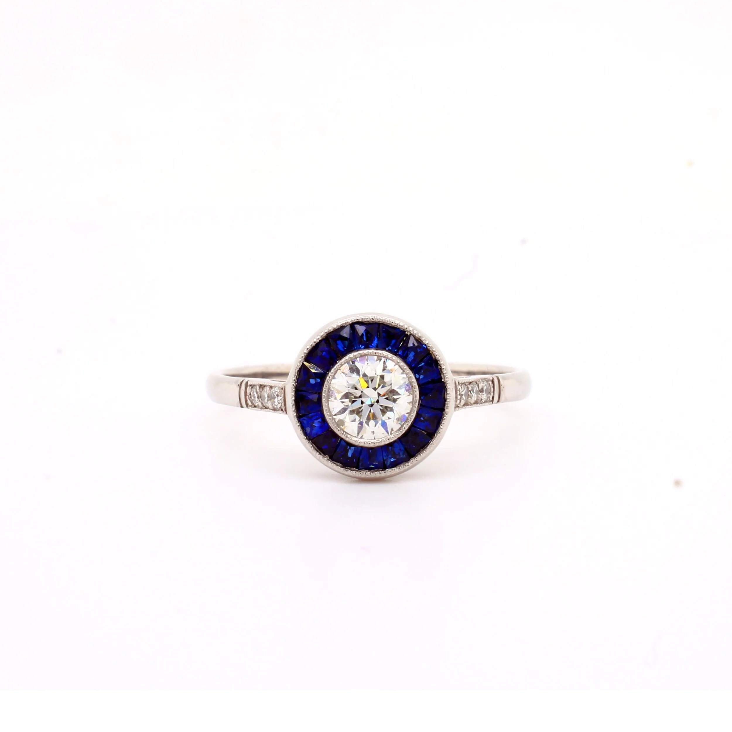 Art Deco Style Sapphire &amp; Diamond Round Target Cluster Ring