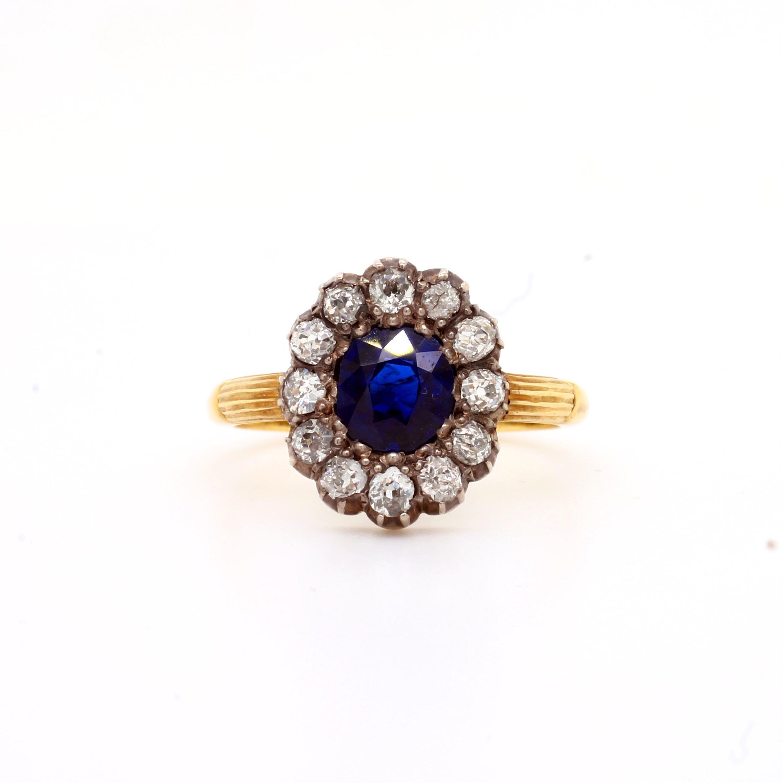 Victorian Sapphire &amp; Diamond Cluster Ring