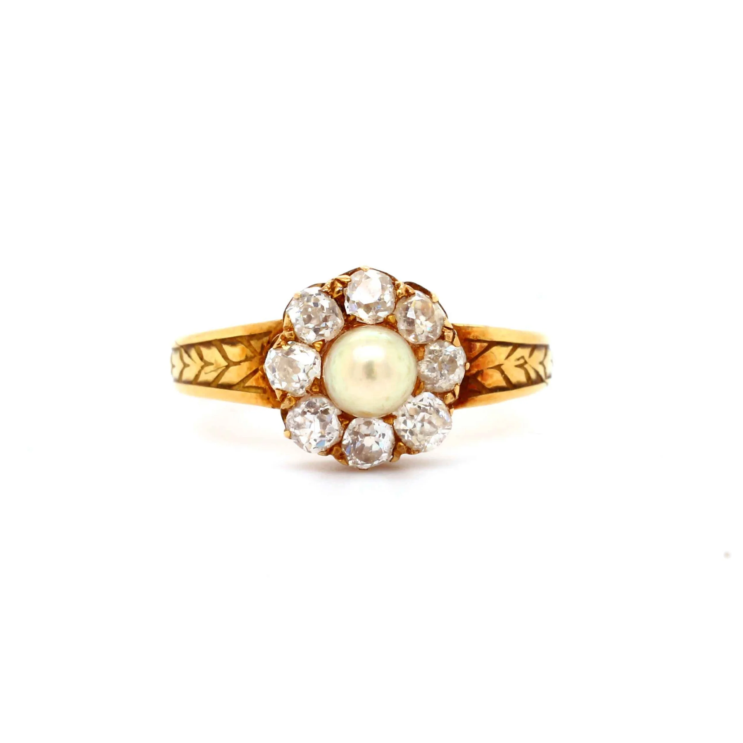 Victorian Natural Pearl &amp; Diamond Cluster Ring
