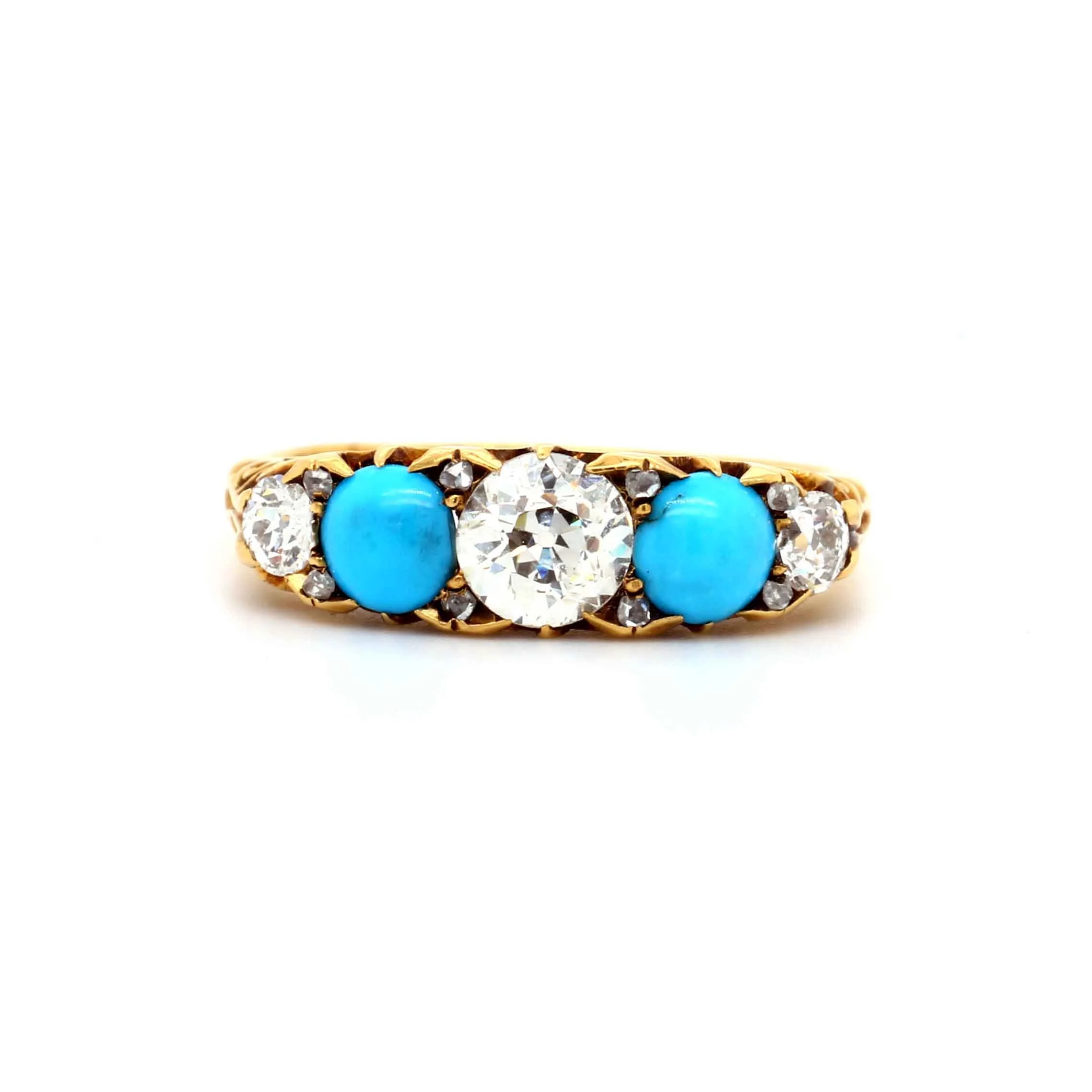 Victorian Turquoise &amp; Diamond 5 Stone Ring