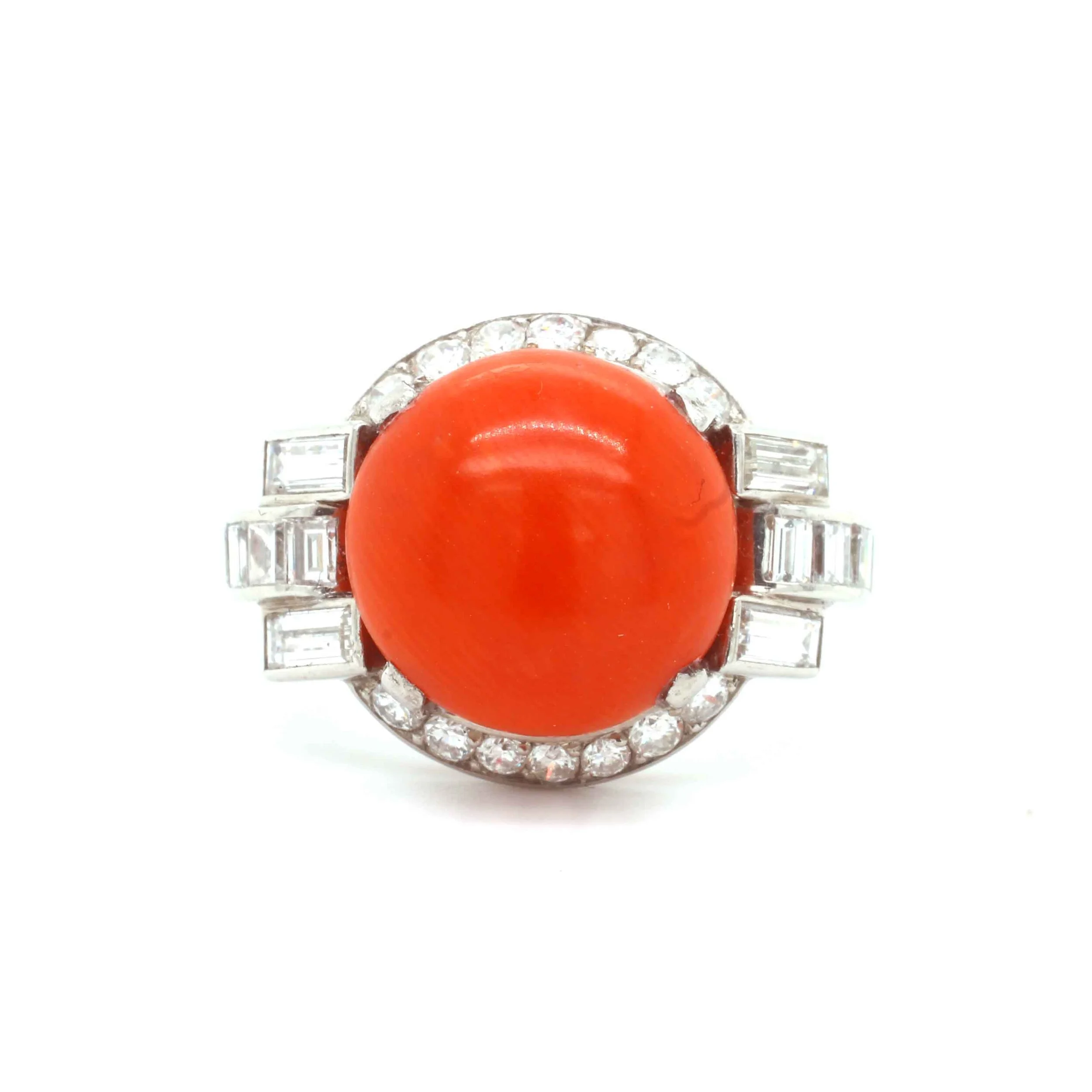 Art Deco Coral &amp; Diamond Ring