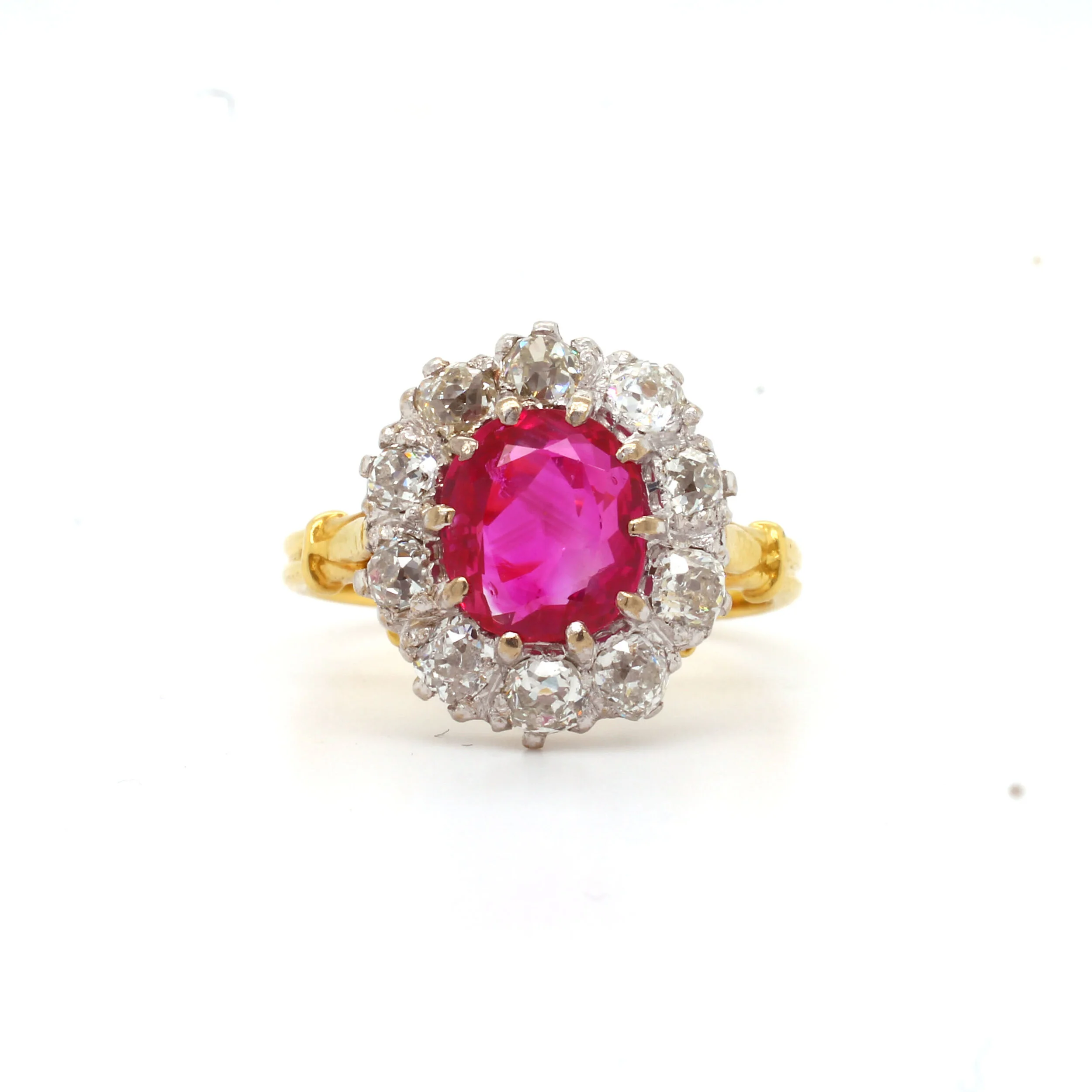 Burmese Ruby &amp; Diamond Cluster Ring