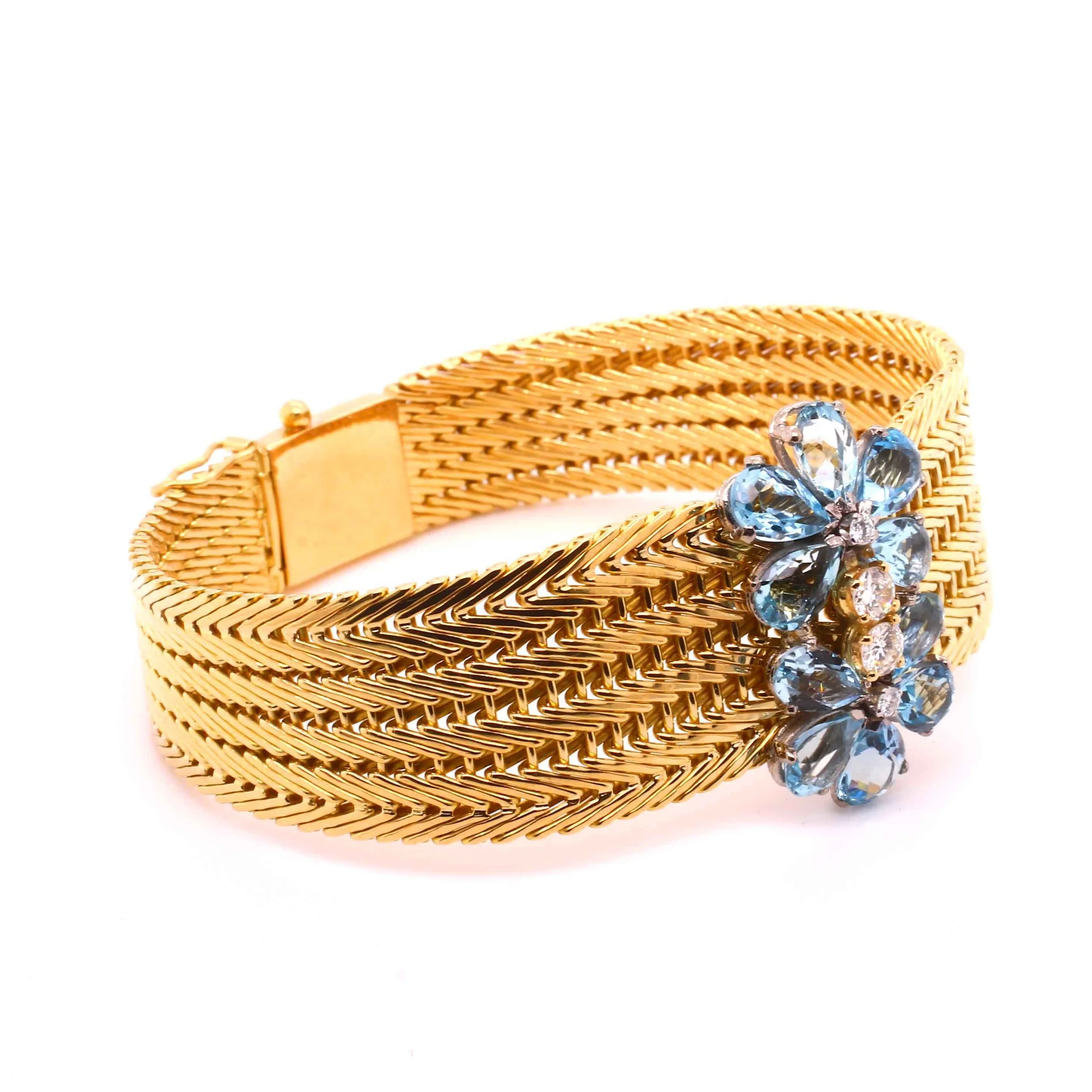1950s Aquamarine &amp; Diamond Flower Bracelet