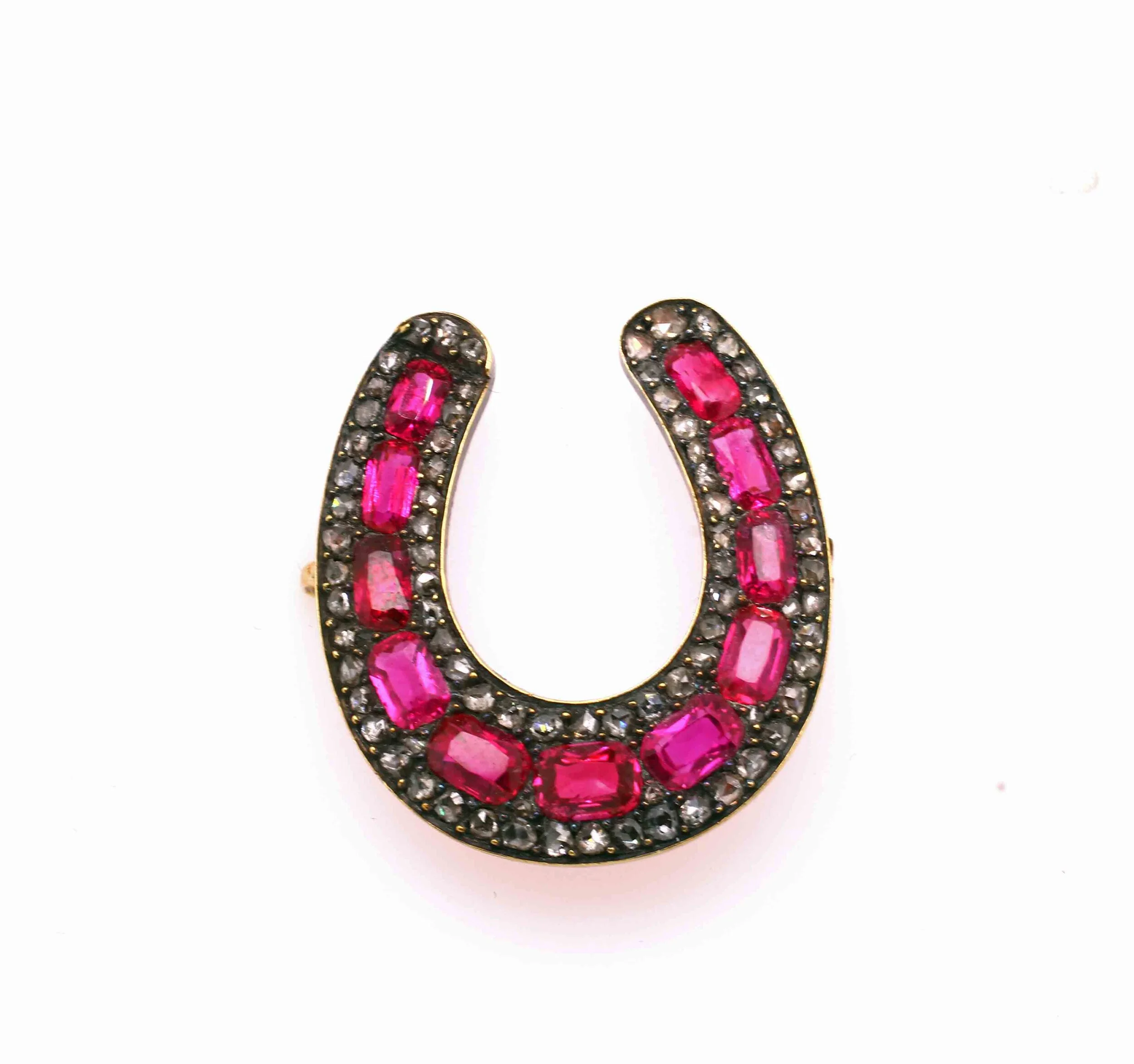 Victorian Burmese Ruby Lucky Horseshoe Brooch