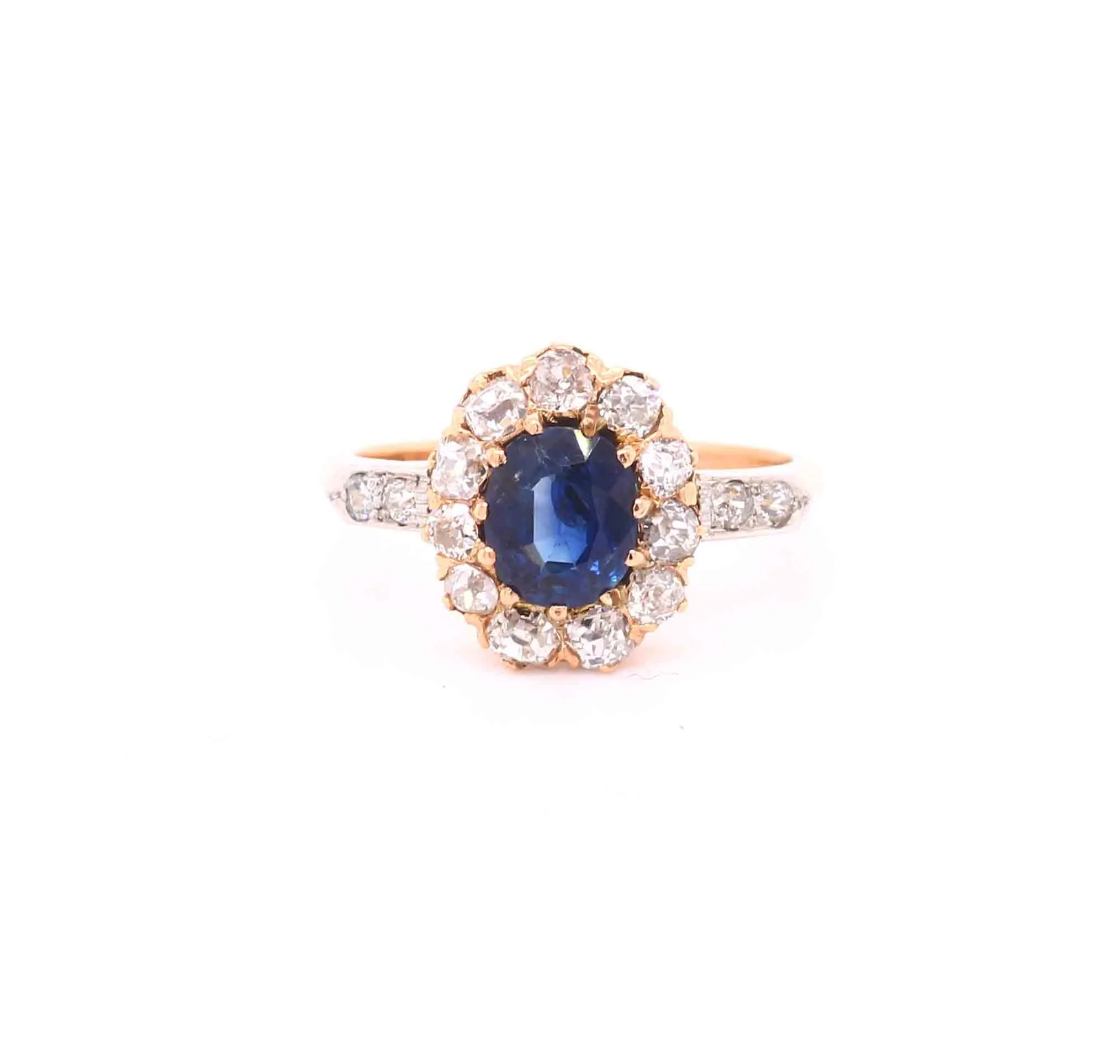 Victorian Sapphire &amp; Diamond Cluster Ring