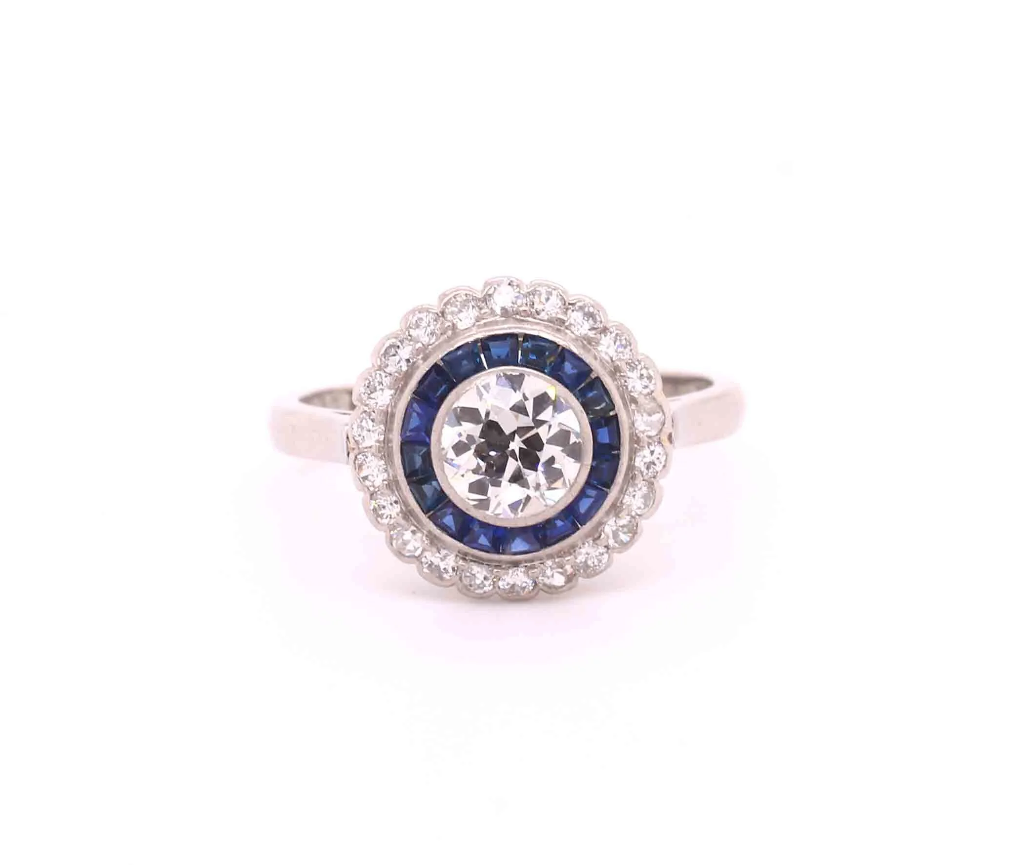 Art Deco Style Sapphire &amp; Diamond Target Cluster Ring