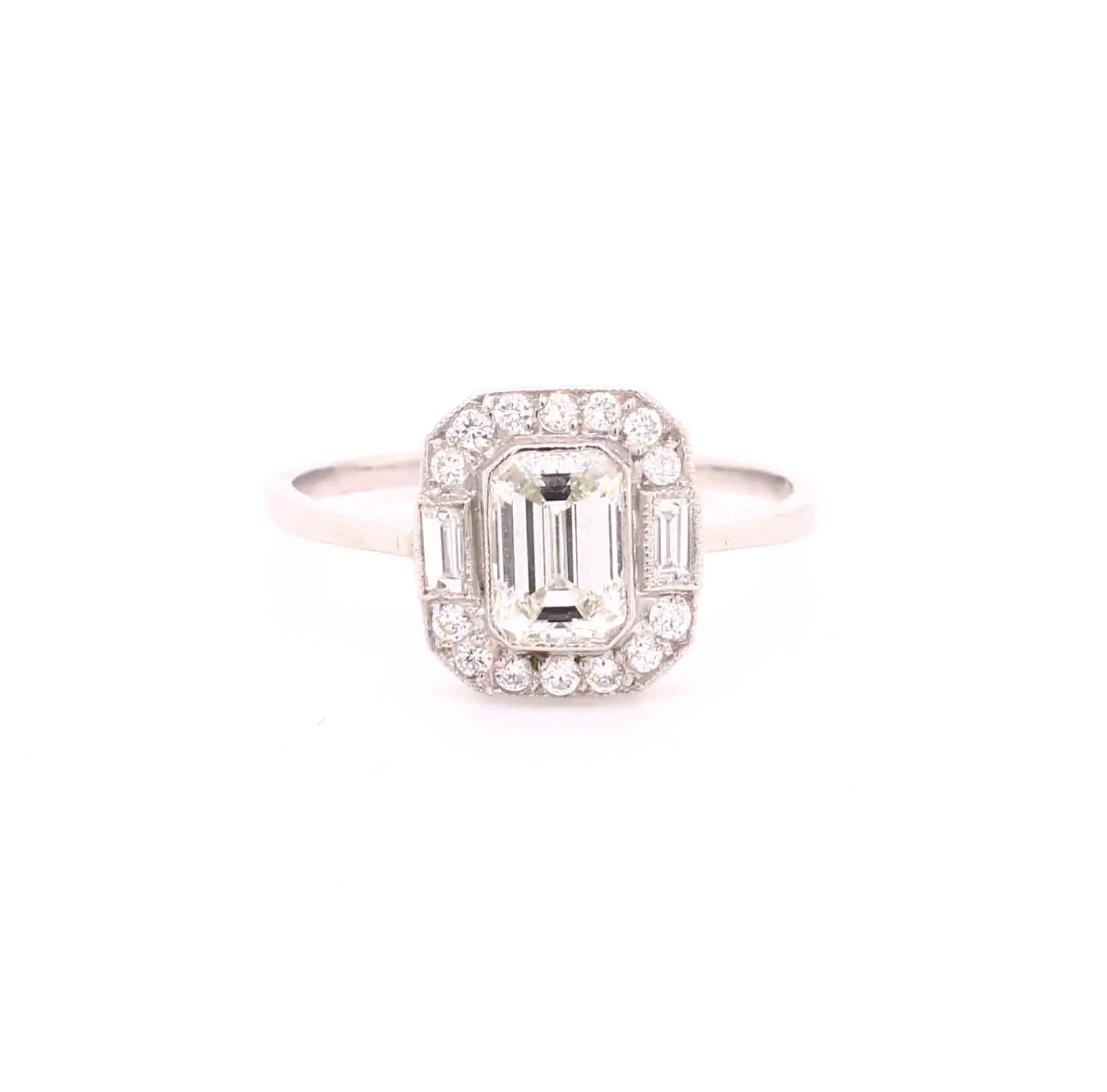 Art Deco Style Emerald Cut Cluster Ring