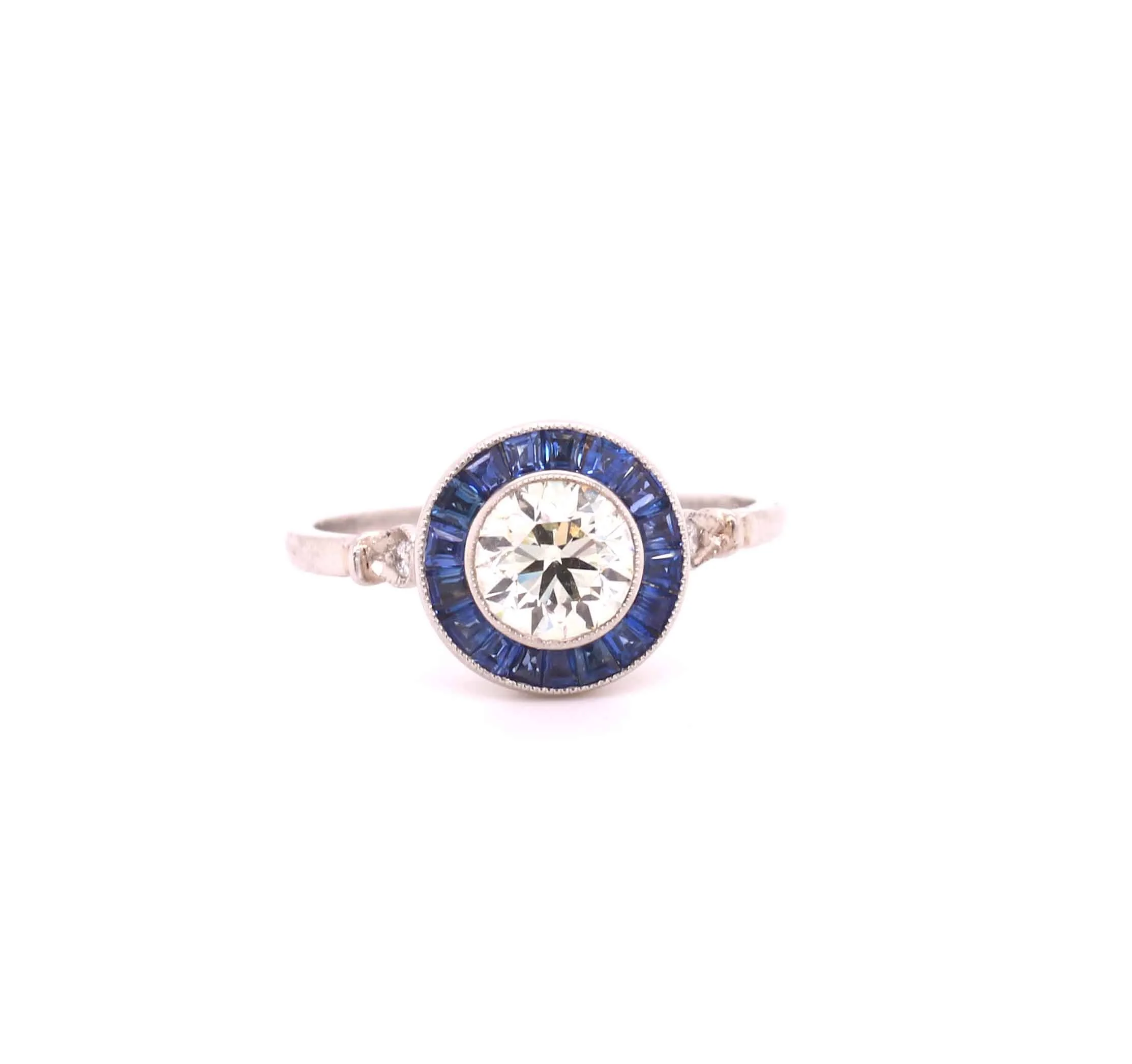 Art Deco Style Sapphire &amp; Diamond Target Cluster Ring