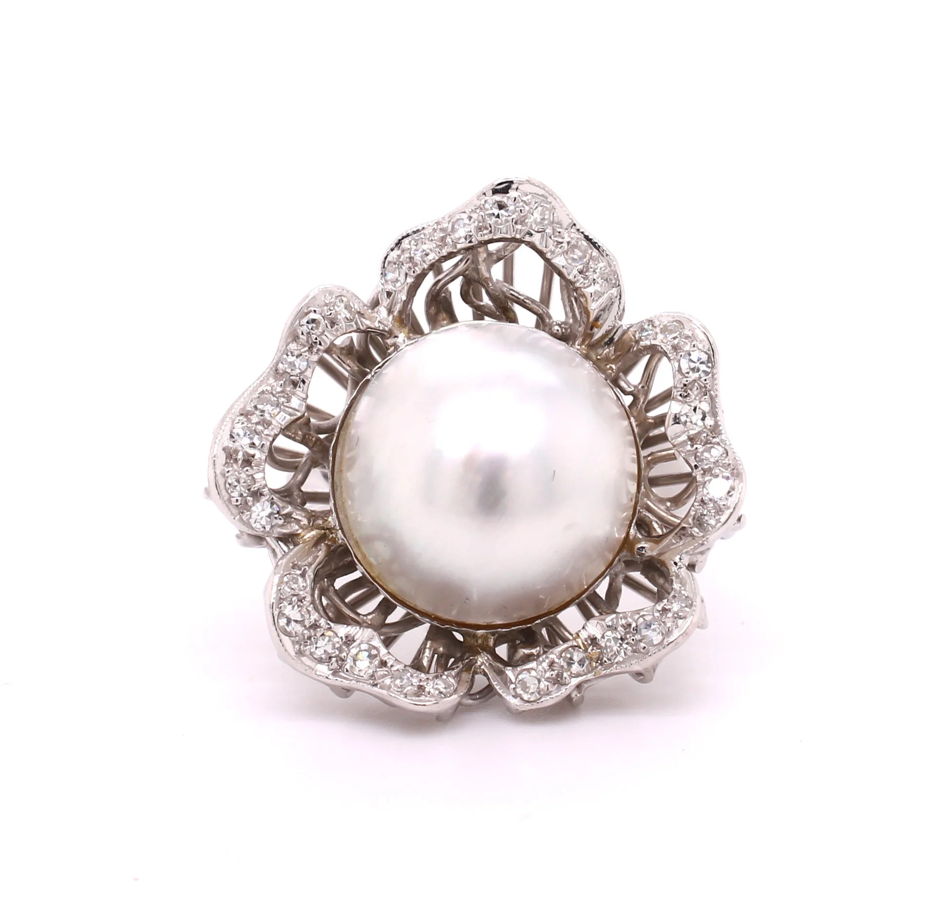 1950s Pearl &amp; Diamond Daisy Cluster Ring 