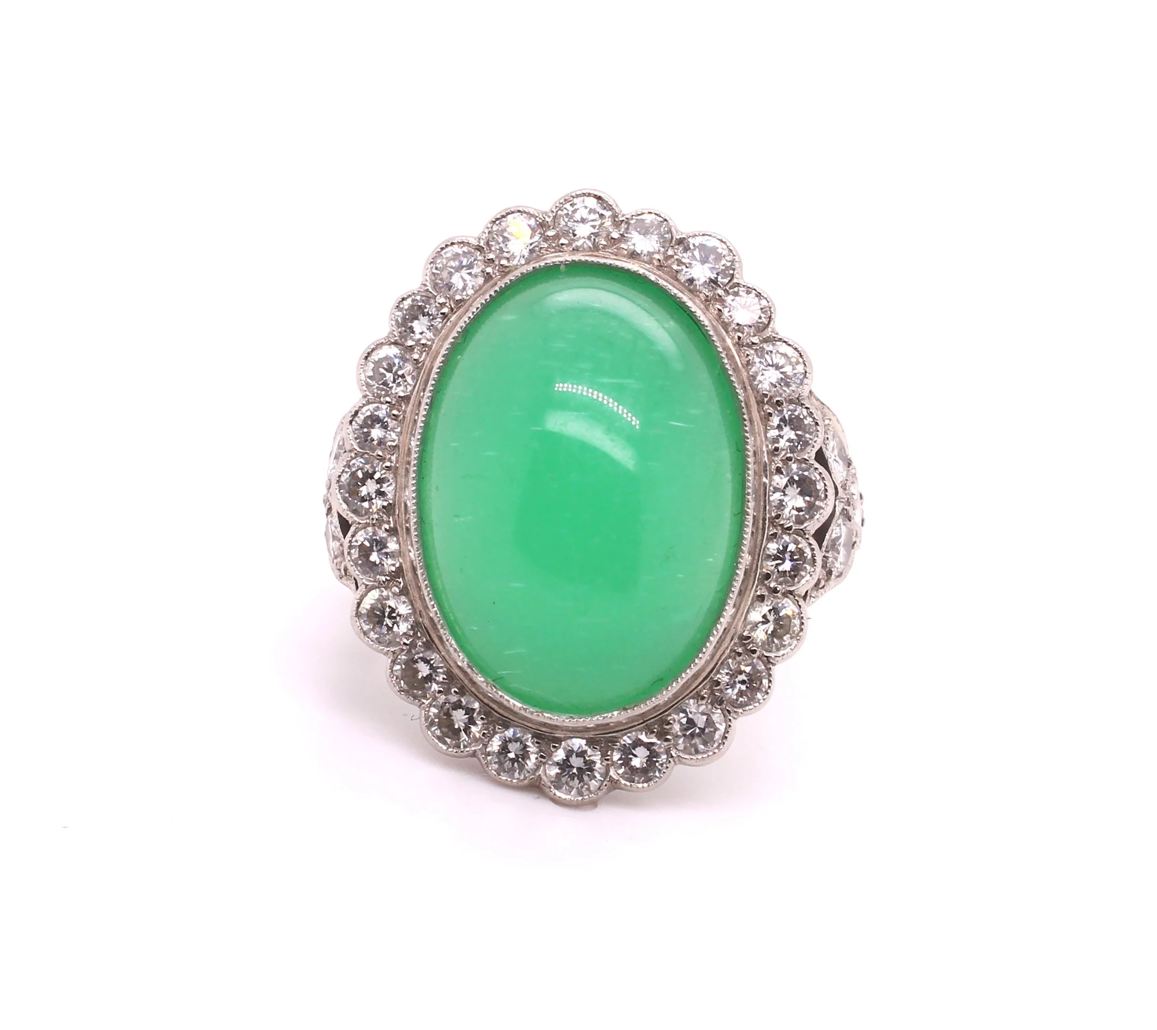 Contemporary Jade &amp; Diamond Cluster Ring 