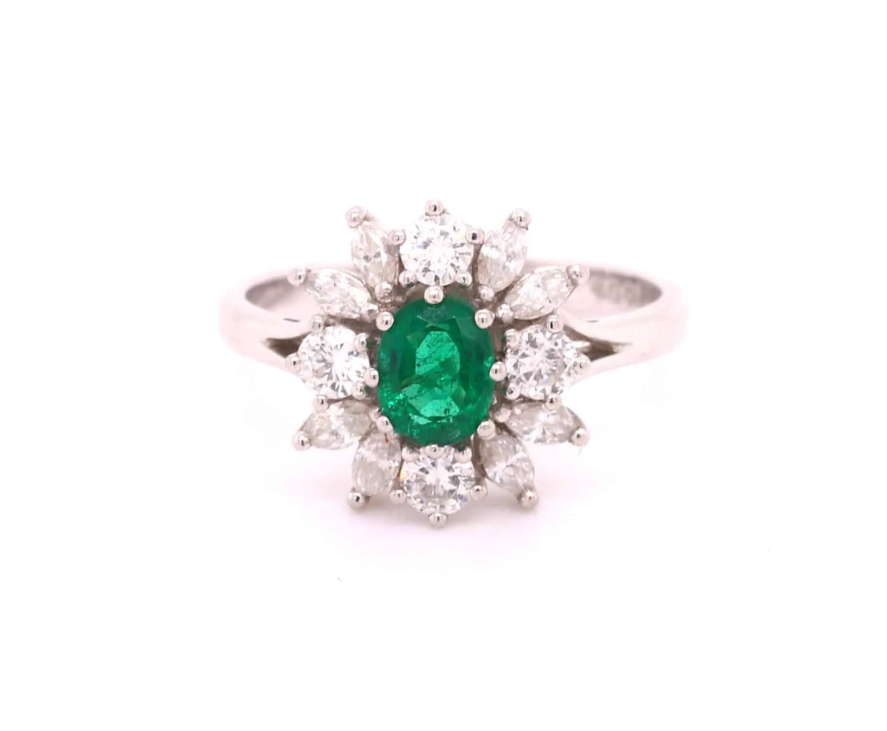 Vintage Emerald &amp; Diamond Cluster Ring 