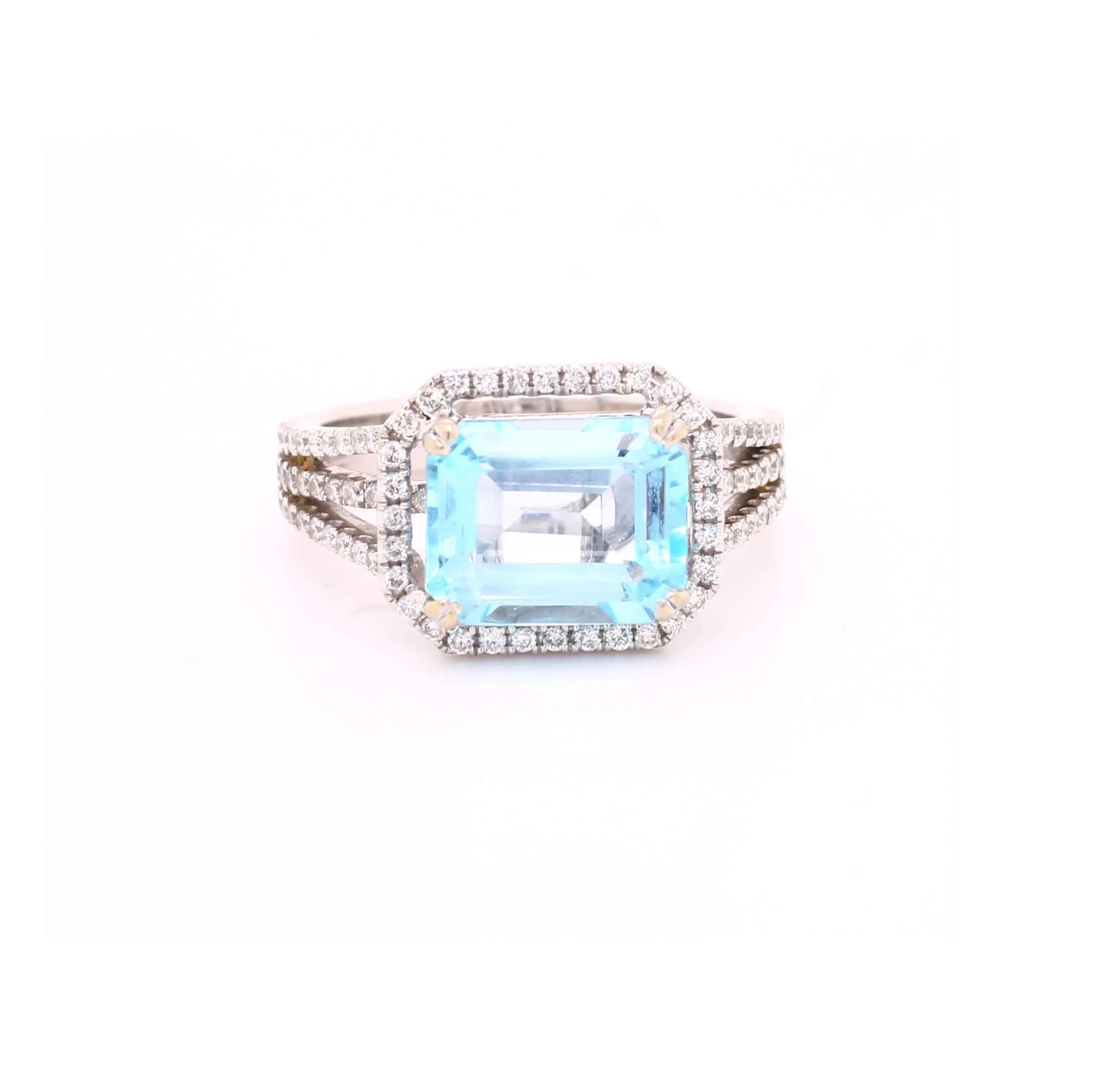 Contemporary Aquamarine &amp; Diamond Cluster Ring 