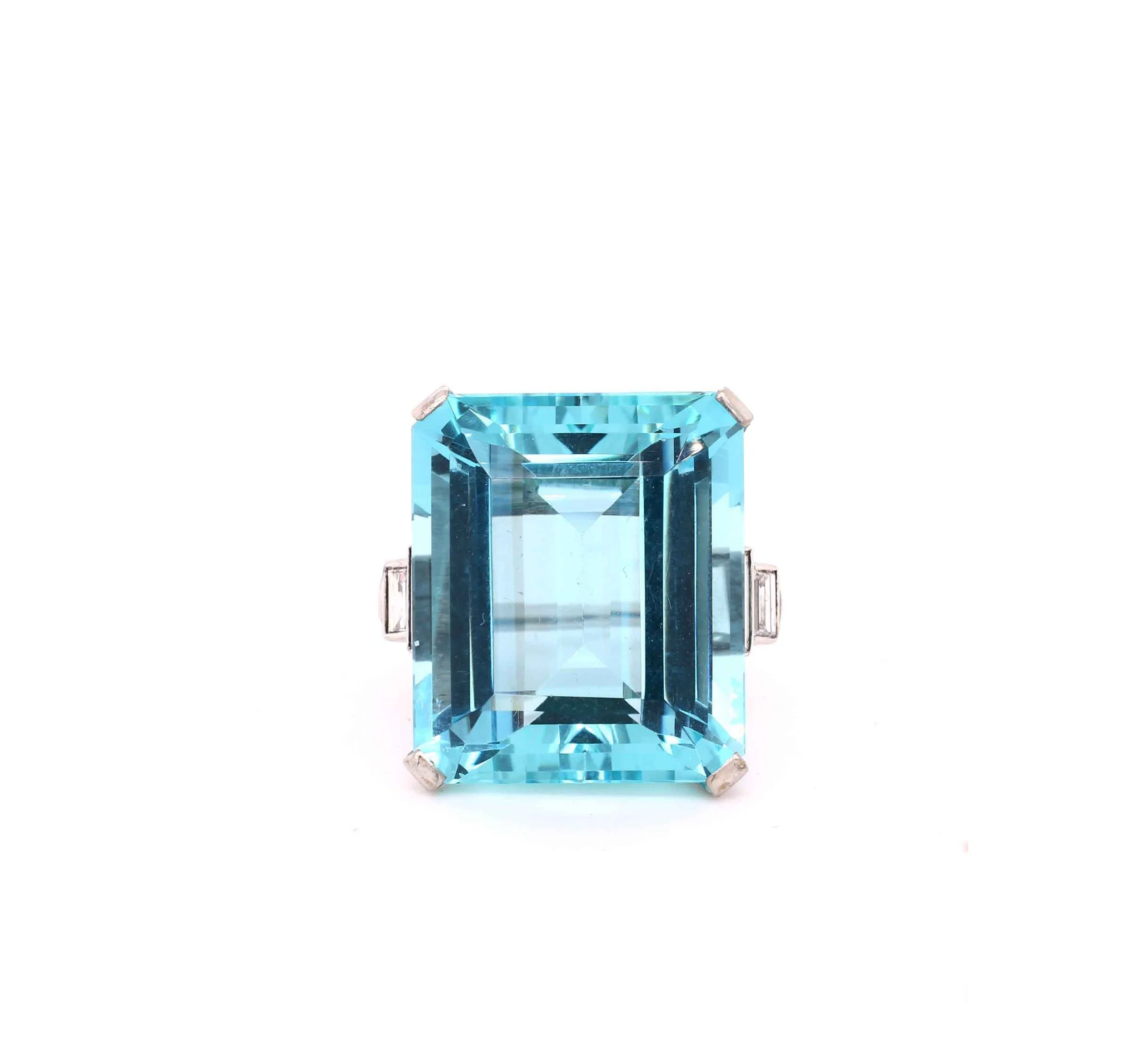 Art Deco Aquamarine &amp; Diamond Ring 