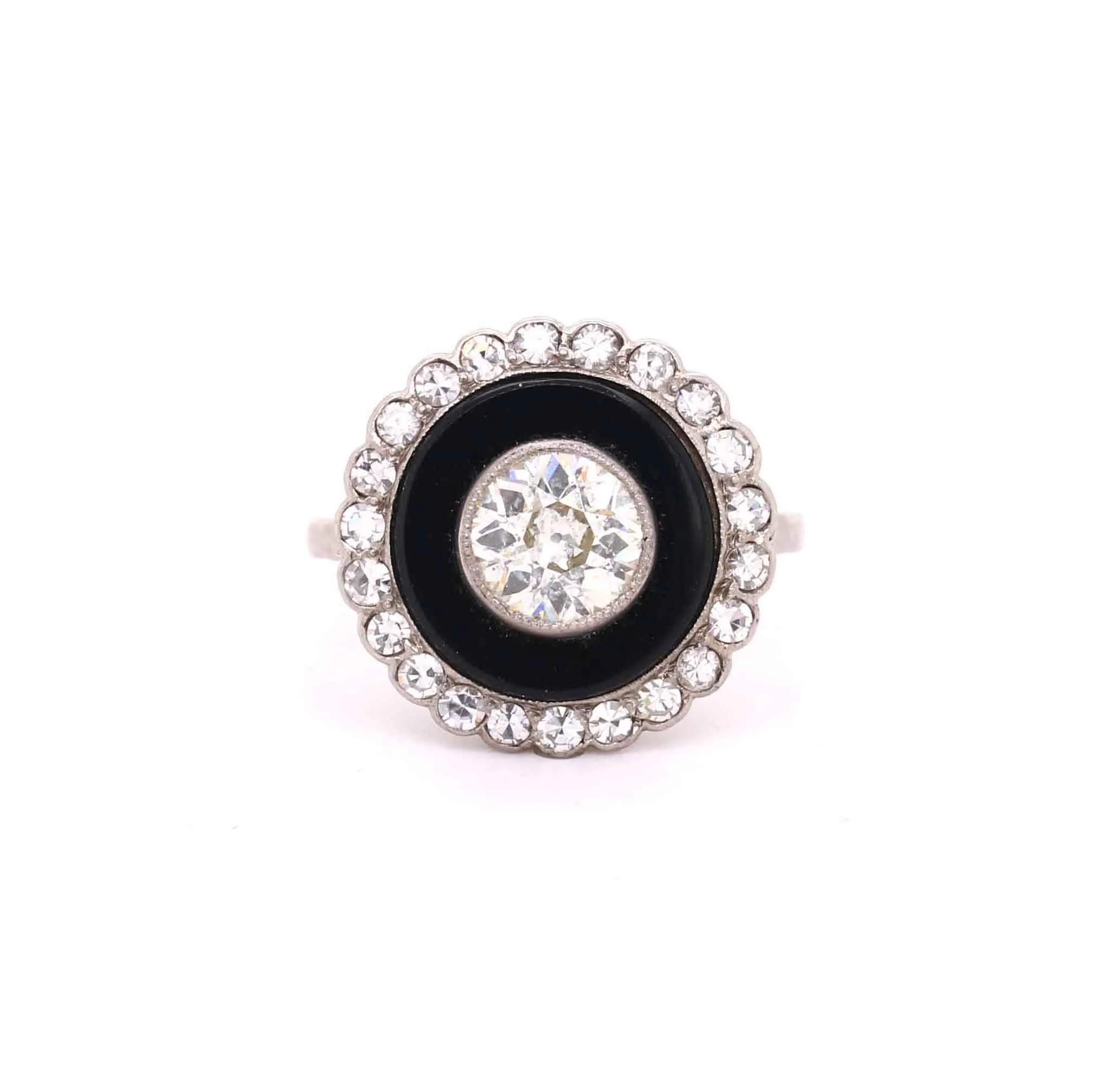 Art Deco Onyx &amp; Diamond Target Cluster Ring