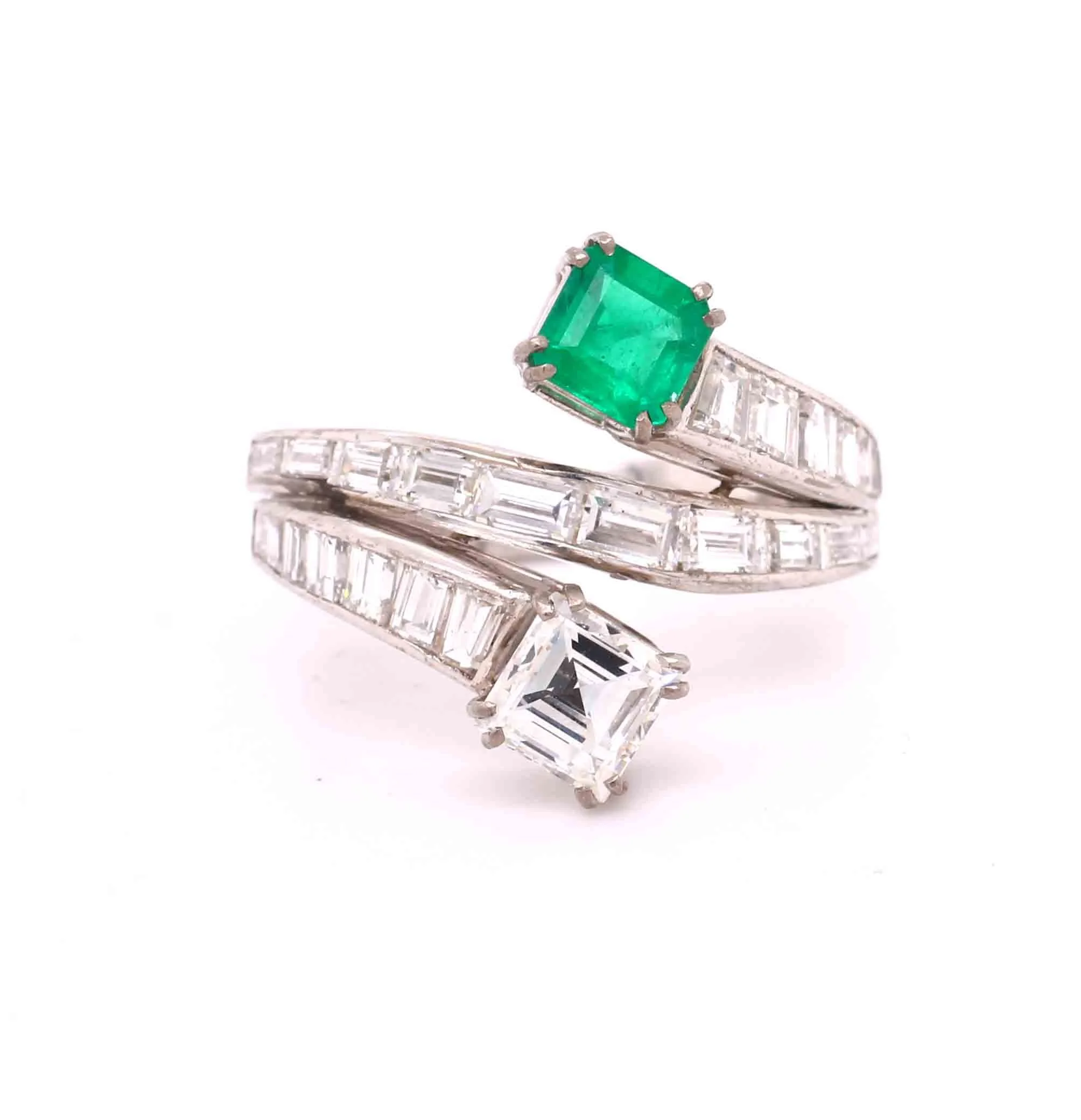 1950s Emerald & Diamond Crossover Ring