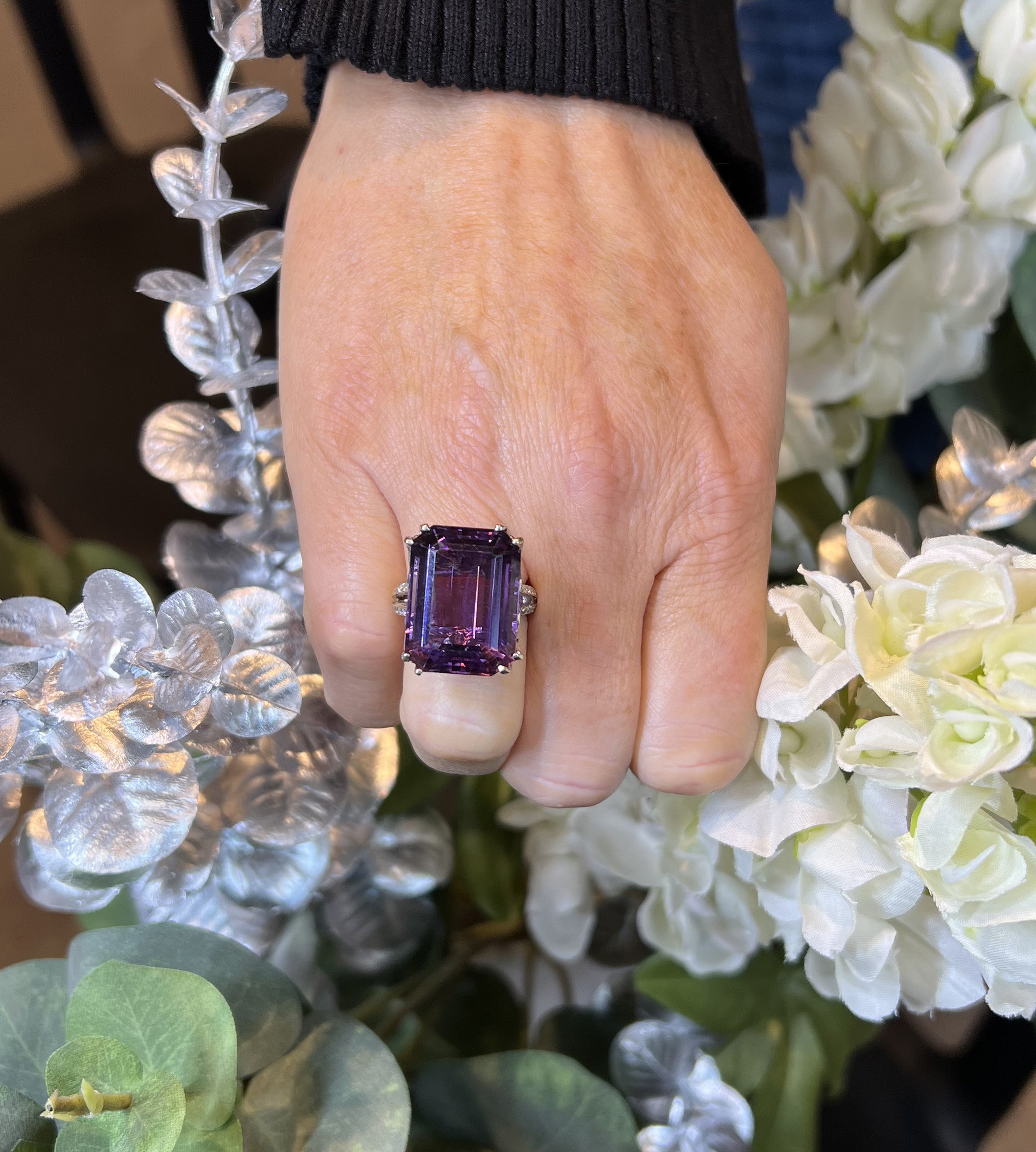 Silver Light Amethyst Multi Faceted Ring Rubbed Over Set Amethyst Cushion  Cut - Jewellery from Ray & Scott Limited UK