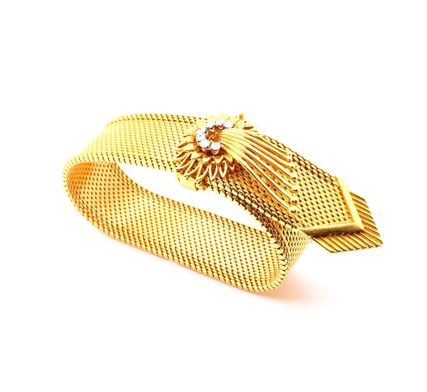 A truly fabulous 1960s gold diamond bracketed by Sannit &amp; Stein who worked for famous brands like Kutchinsky during the same period. #flaxmanjewels #goldbracelet #vintagebracelet #vintagejewellery #windsor