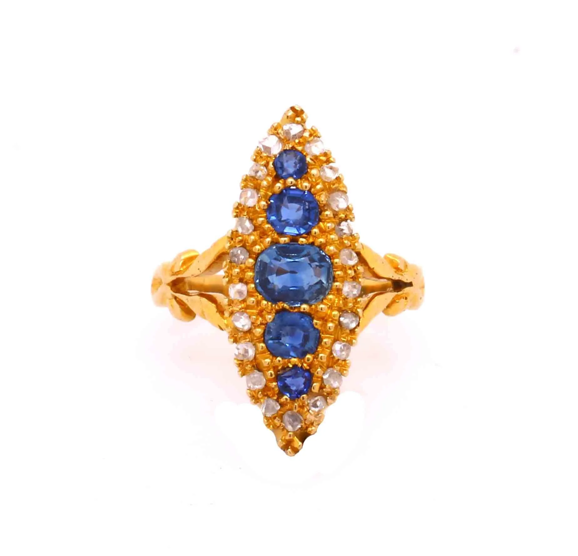 Victorian Sapphire & Diamond Marquis Plaque Ring