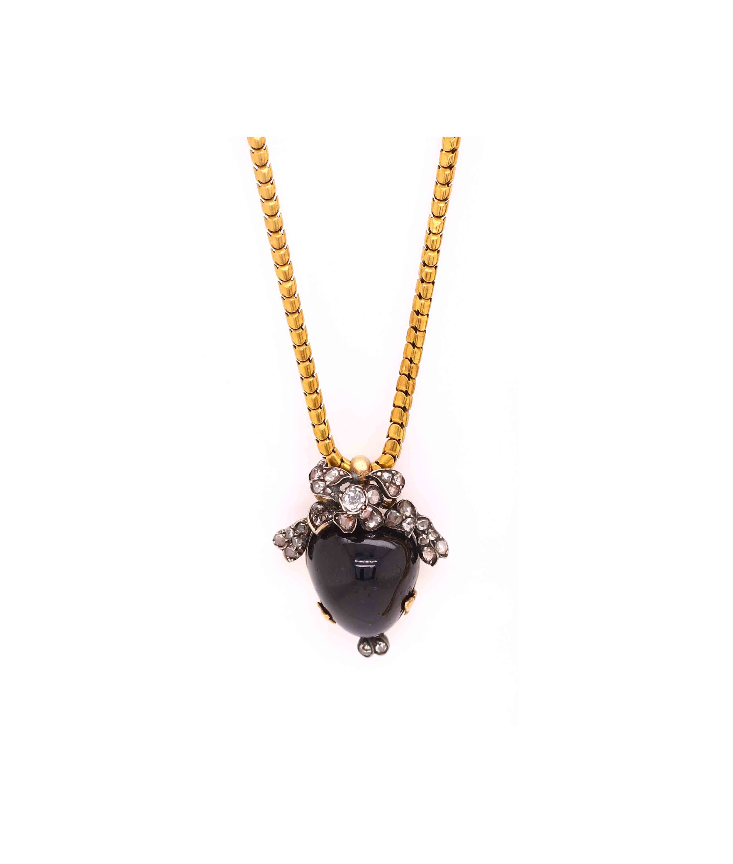 Victorian Cabochon Garnet & Diamond Pendant