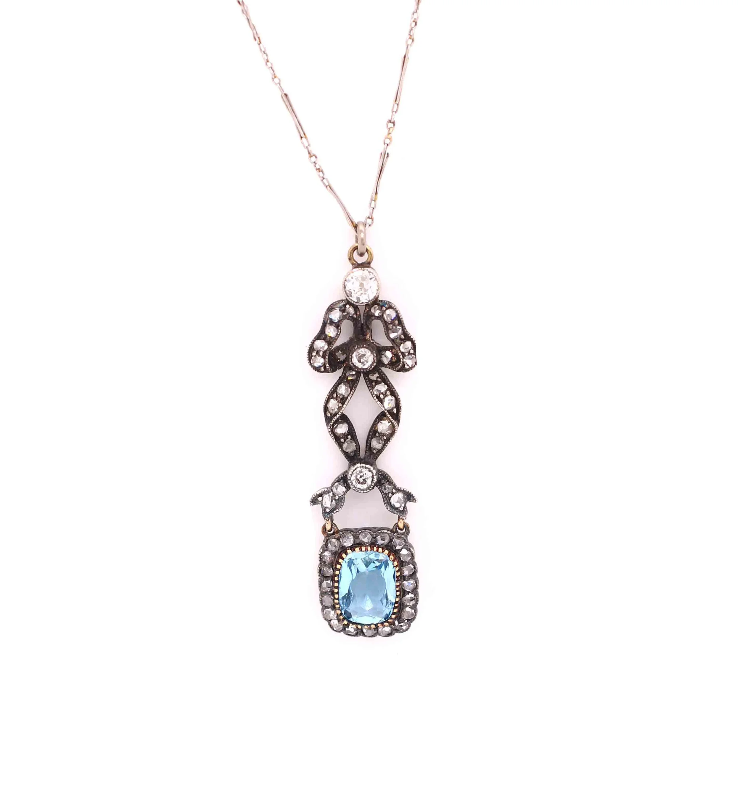 Victorian Aquamarine & Diamond Drop Pendant