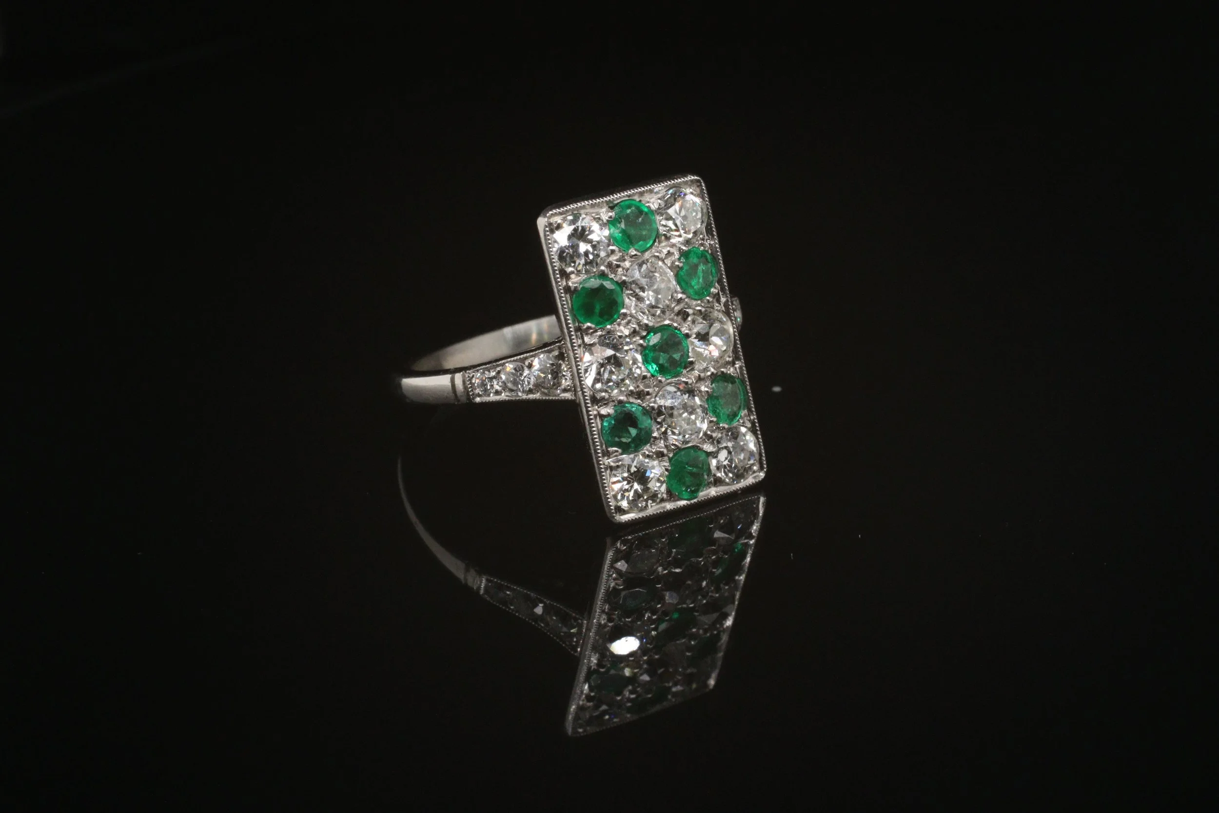 Edwardian Emerald & Diamond Chequerboard Ring