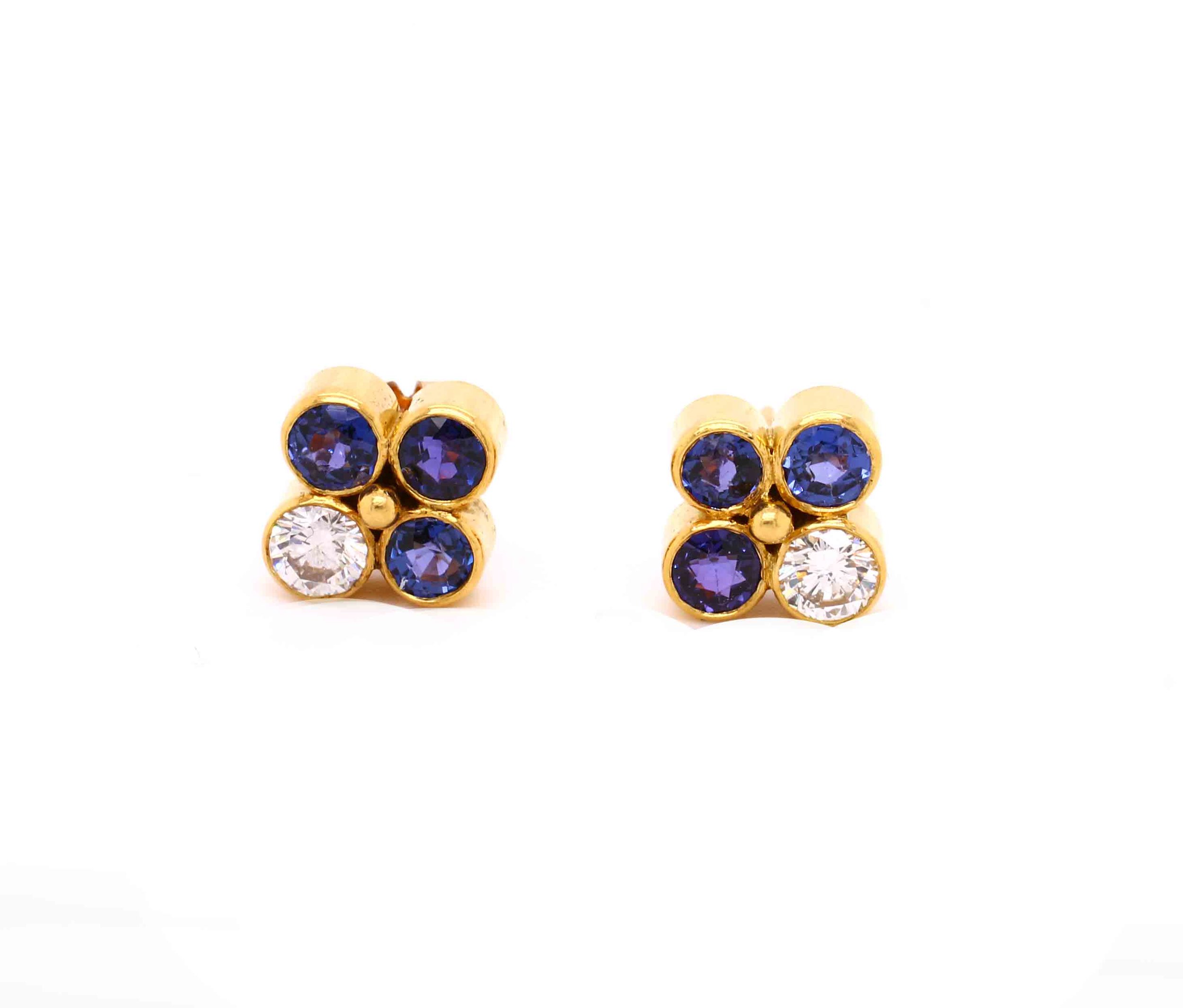 Vintage Sapphire & Diamond Cluster Earrings