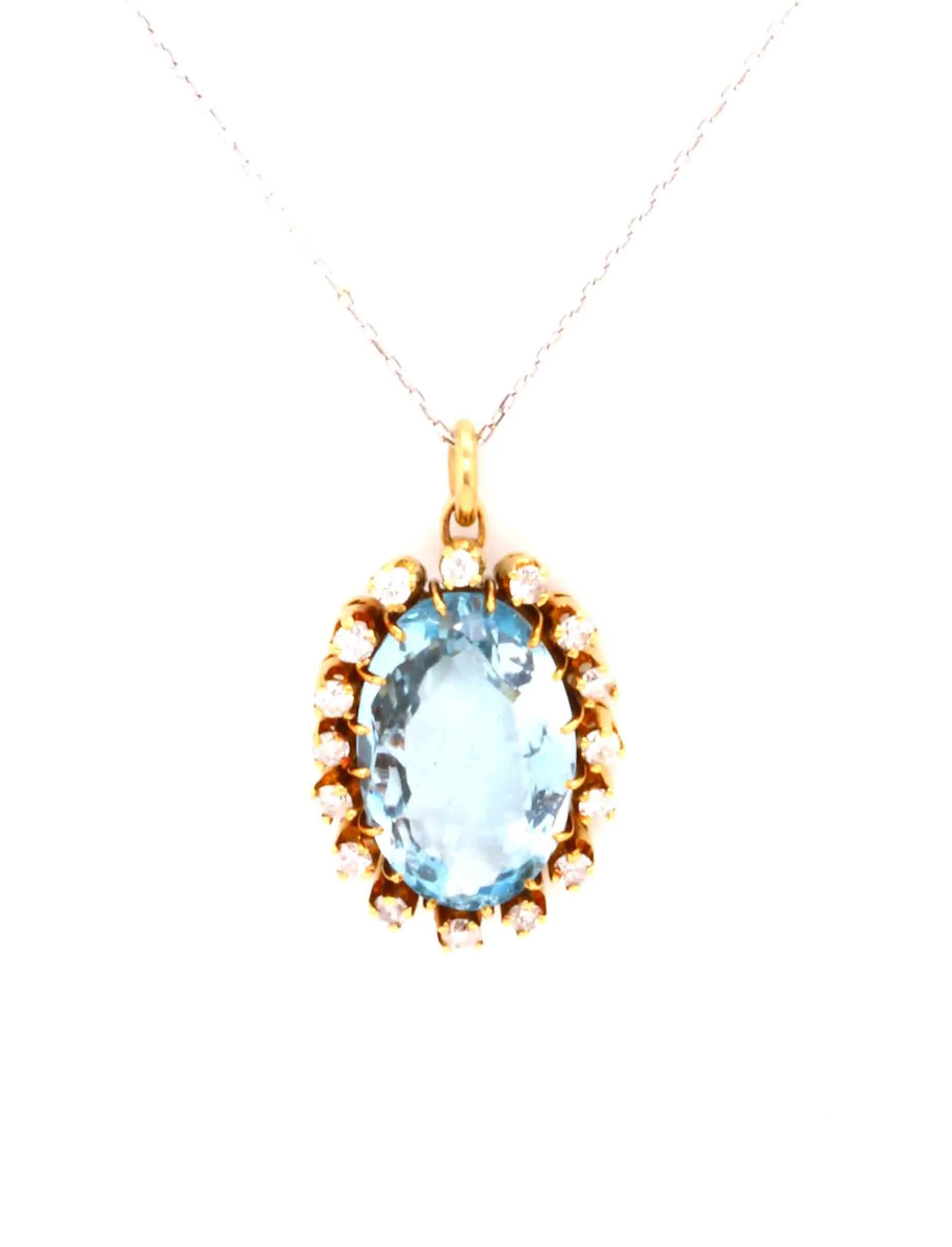 Vintage Aquamarine & Diamond Oval Cluster Pendant