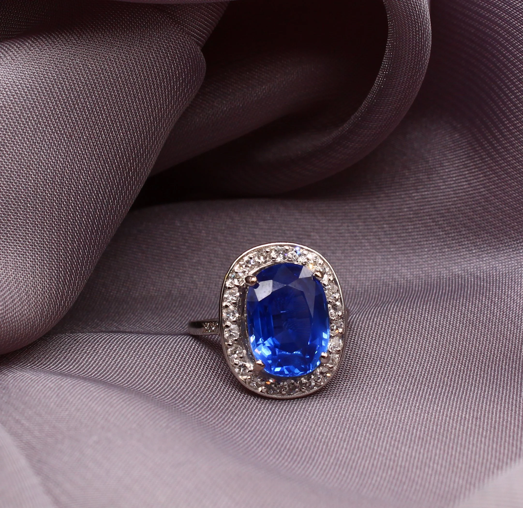 Art Deco 5ct Ceylon Sapphire Diamond Cluster Ring