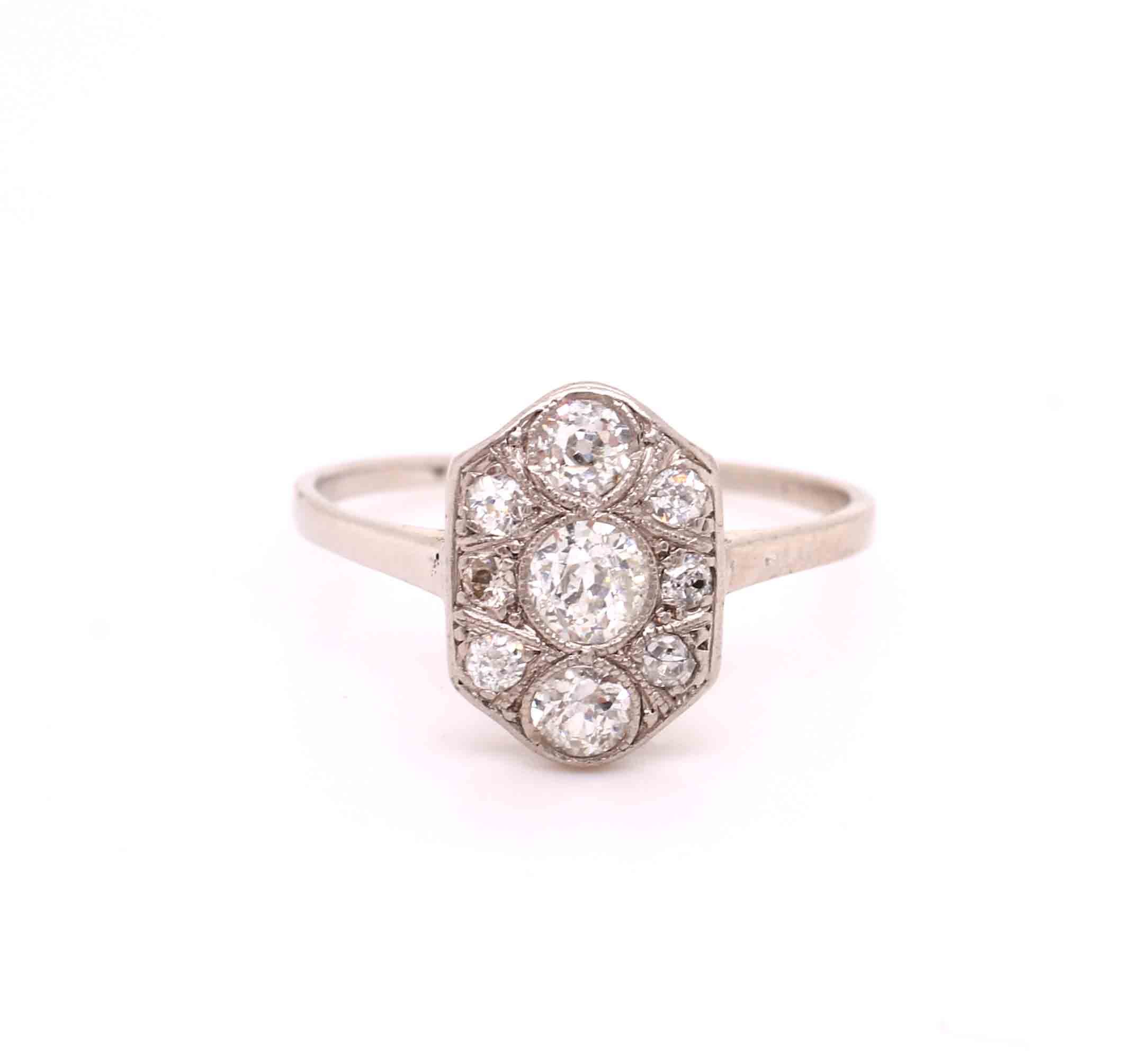 Art Deco Shield Diamond Plaque Ring
