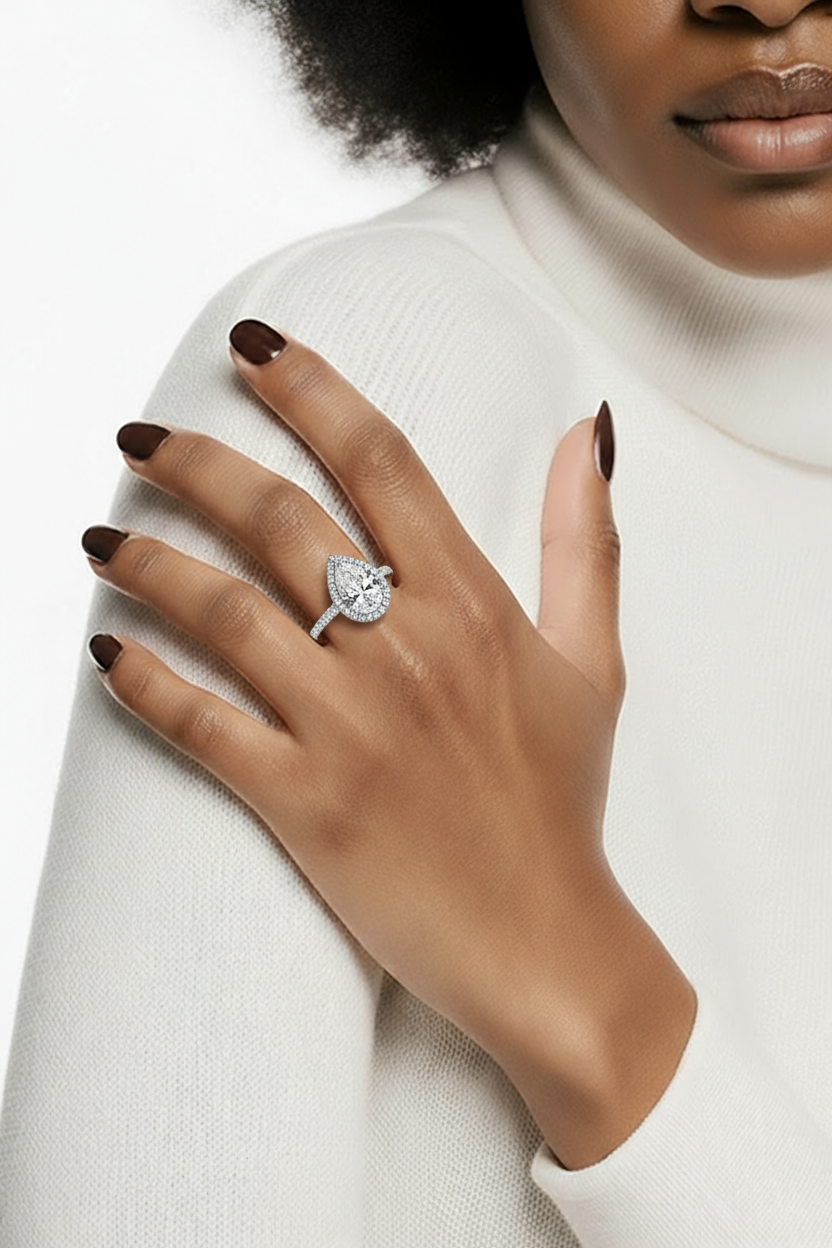 1.53ct GVS2 Pear Shape Diamond Halo Cluster Ring