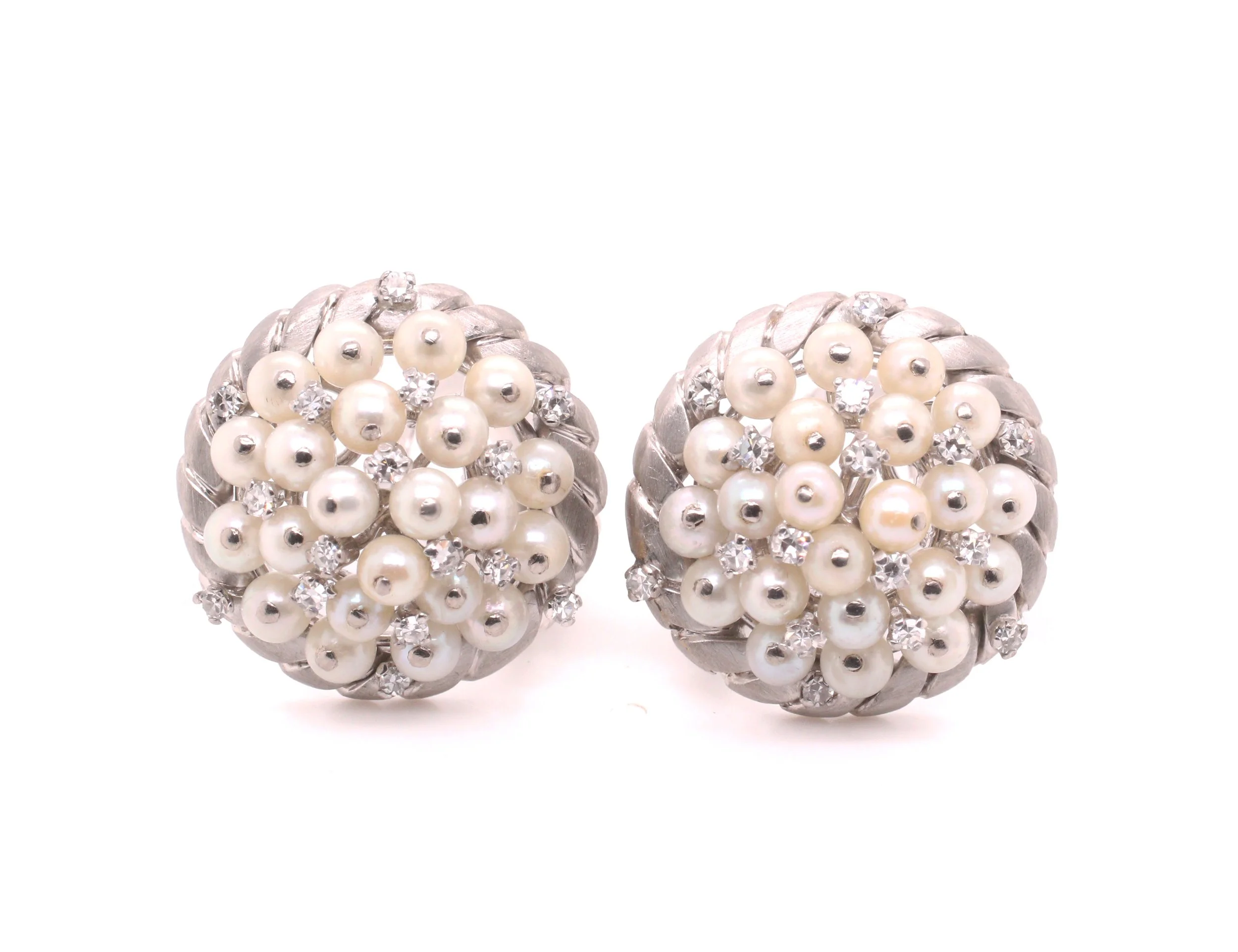Art Deco Natural Pearl & Diamond Cluster Earrings