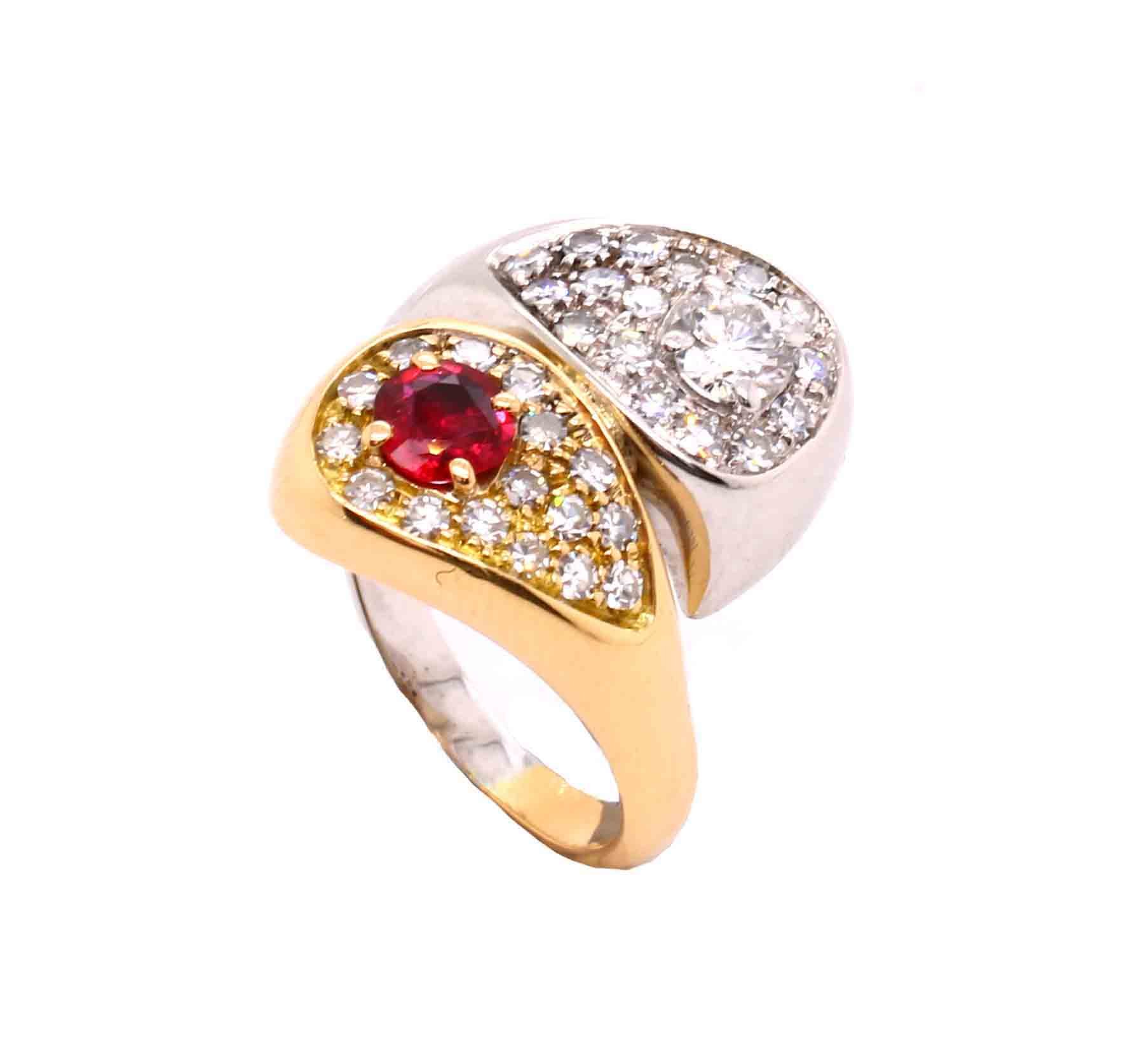 Vintage Ruby & Diamond Crossover Ring
