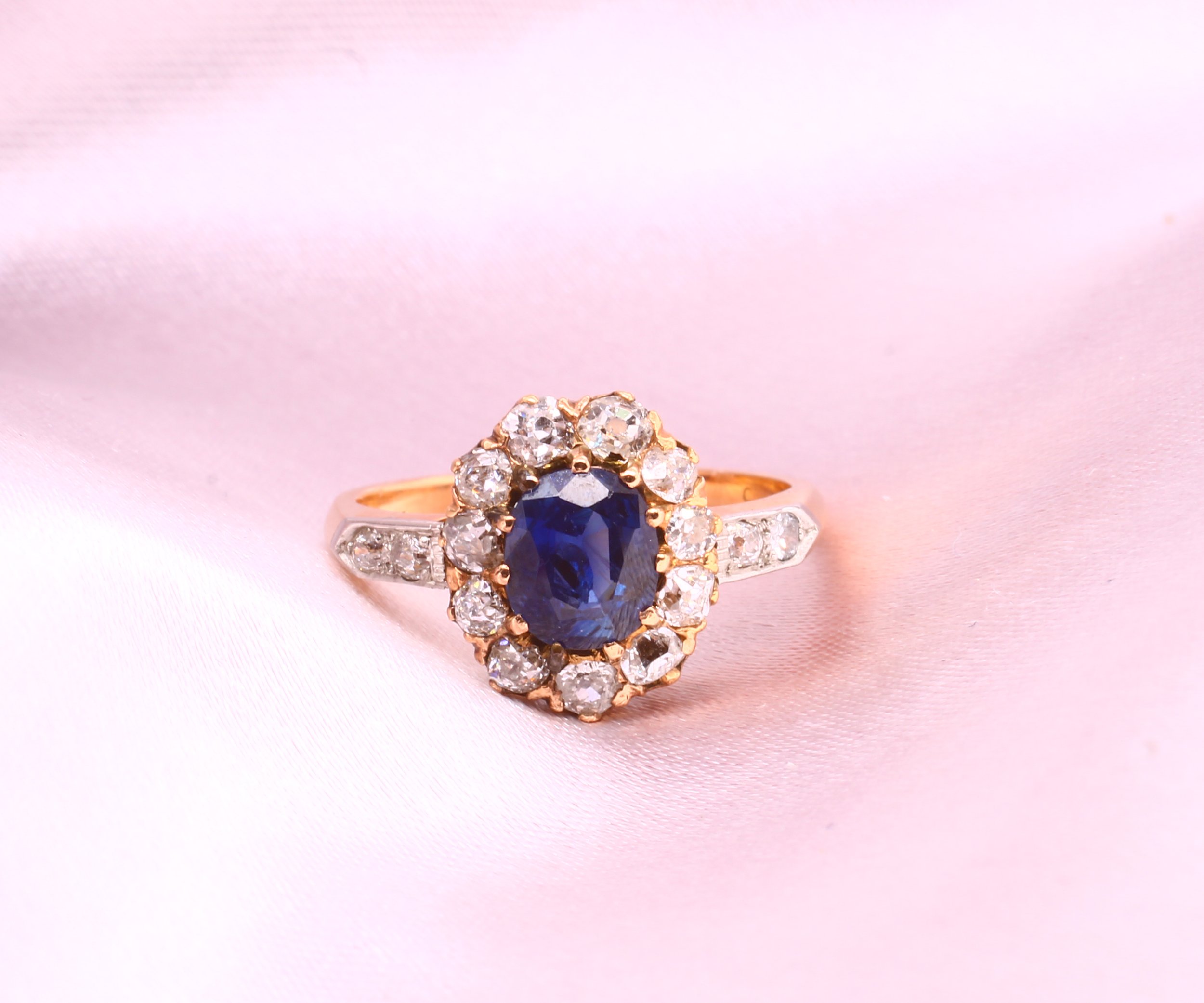 Victorian Sapphire &amp; Diamond Cluster Ring