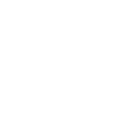 A cartoon rainbow with two clouds on each end, with hearts on the right side, drawn in a simple white line art style on a black background.