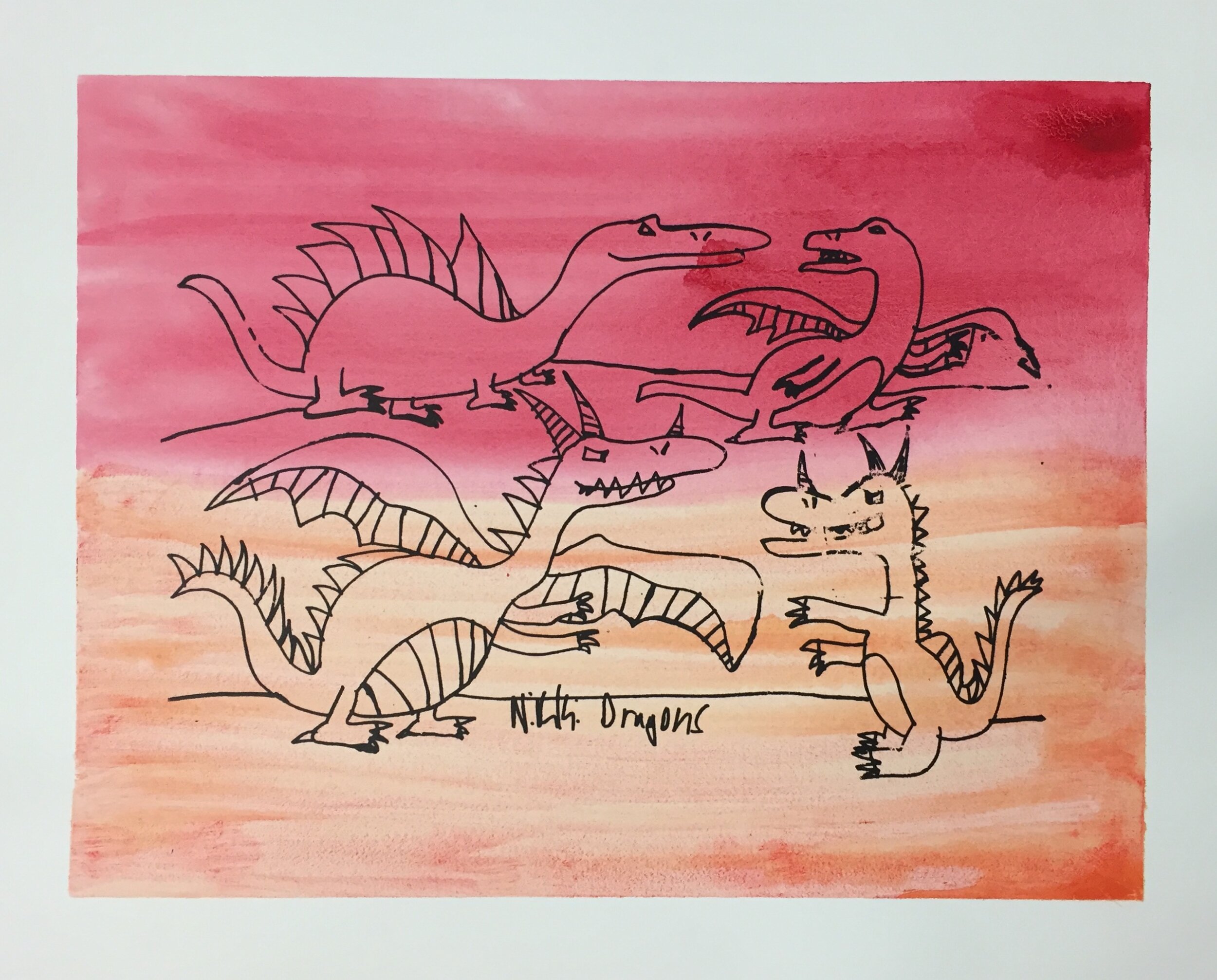 Nikki Ordaz - Dragons (on red and orange) 