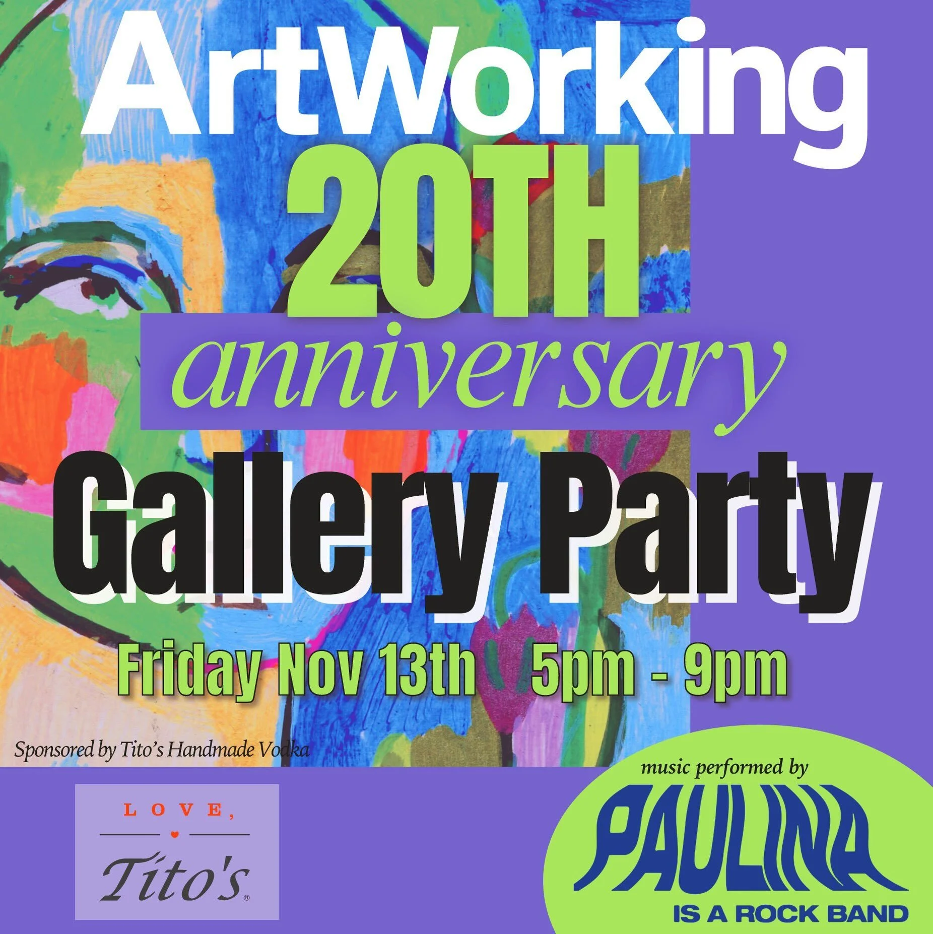 We are celebrating 20 YEARS!!! Join us at the studio from 5-9 on Friday Nov 13th for live music by @paulinatheband, drinks, snacks, and art! 

We are so excited to have Tito&rsquo;s Handmade Vodka sponsoring us this year! 

Each of us, and each of YO