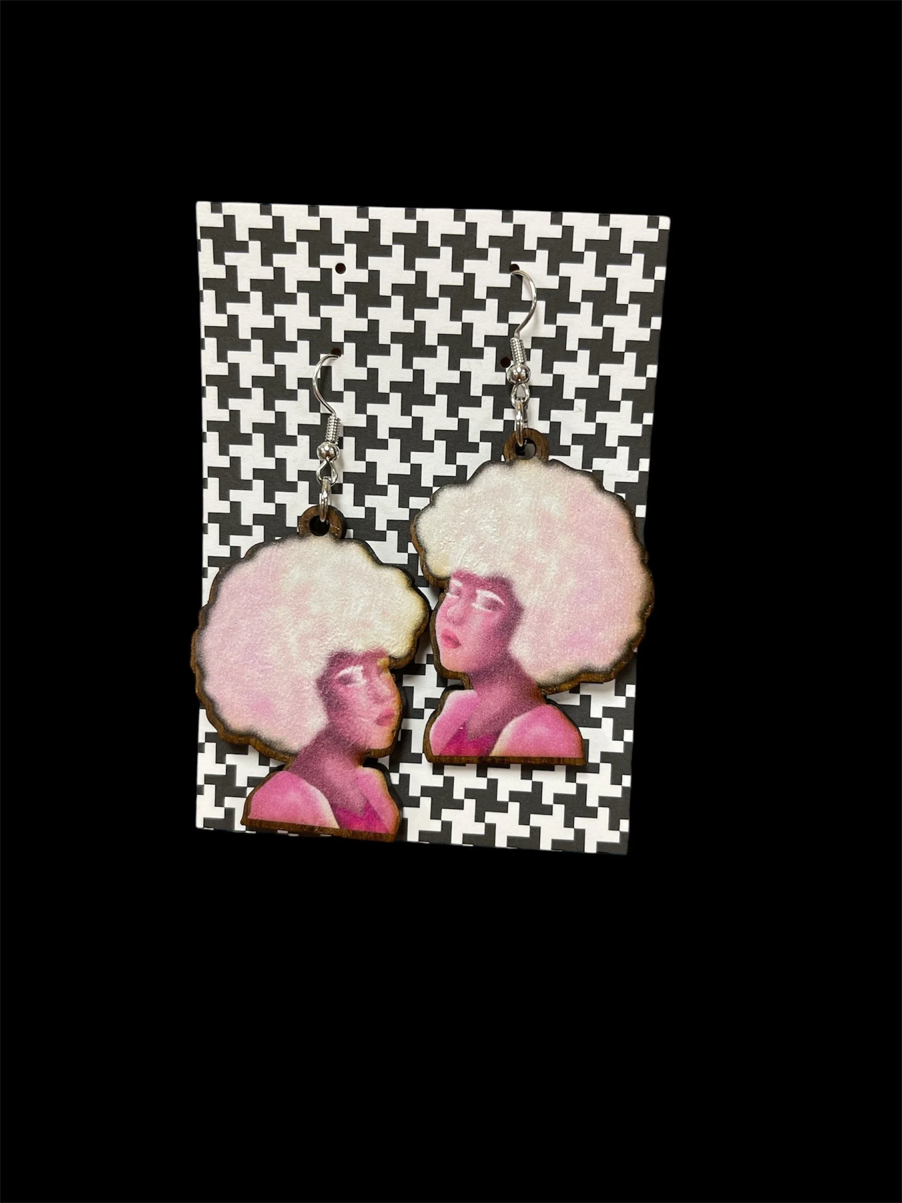 Kaylanni Holt - Wooden Cut Pink Lady Earrings