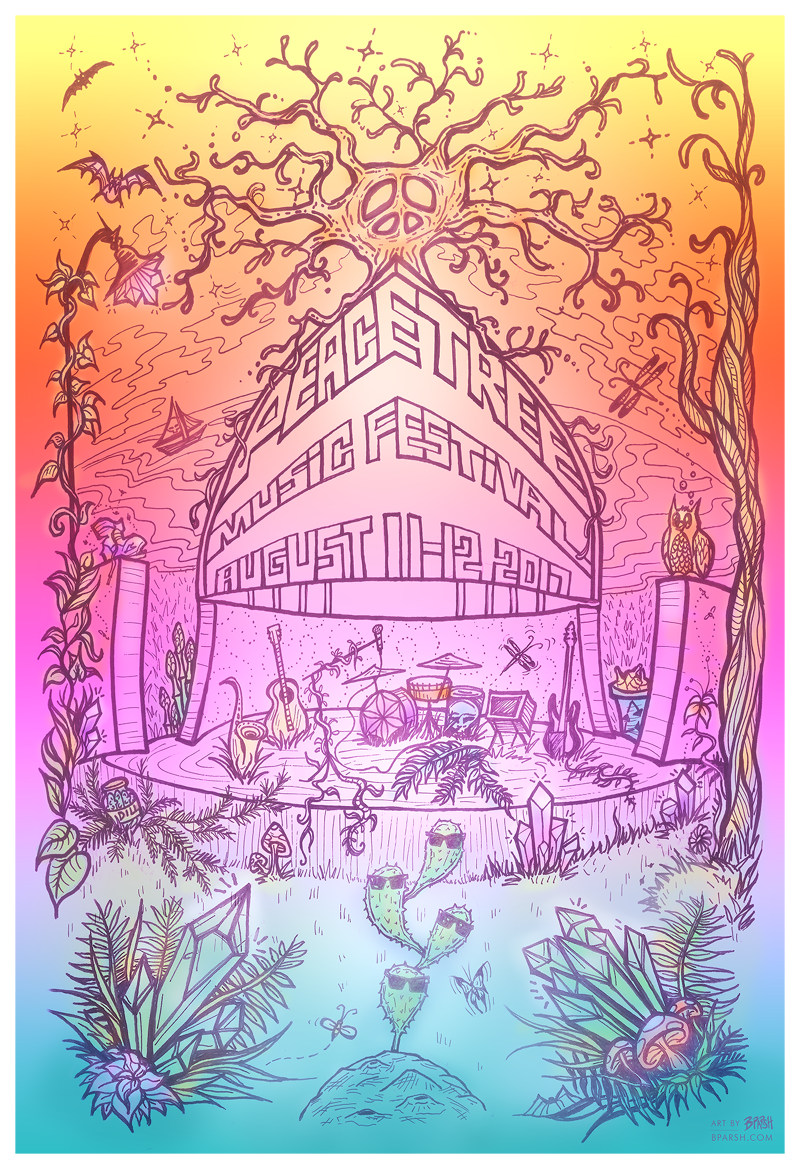 Commemorative art poster for Kenosha's inaugural Peacetree Music Festival, 2017