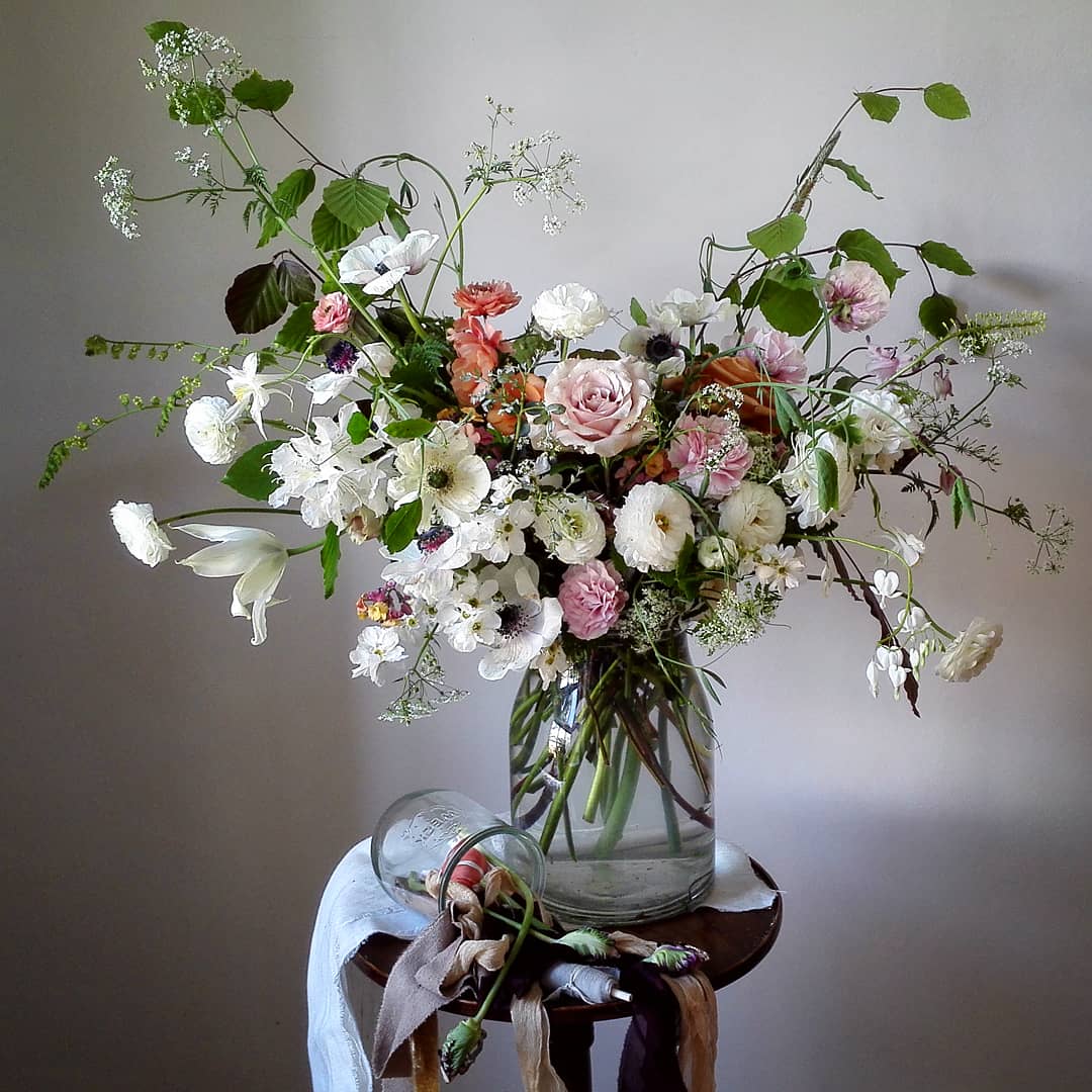 A springtime urn featuring anemones and ranunculas...